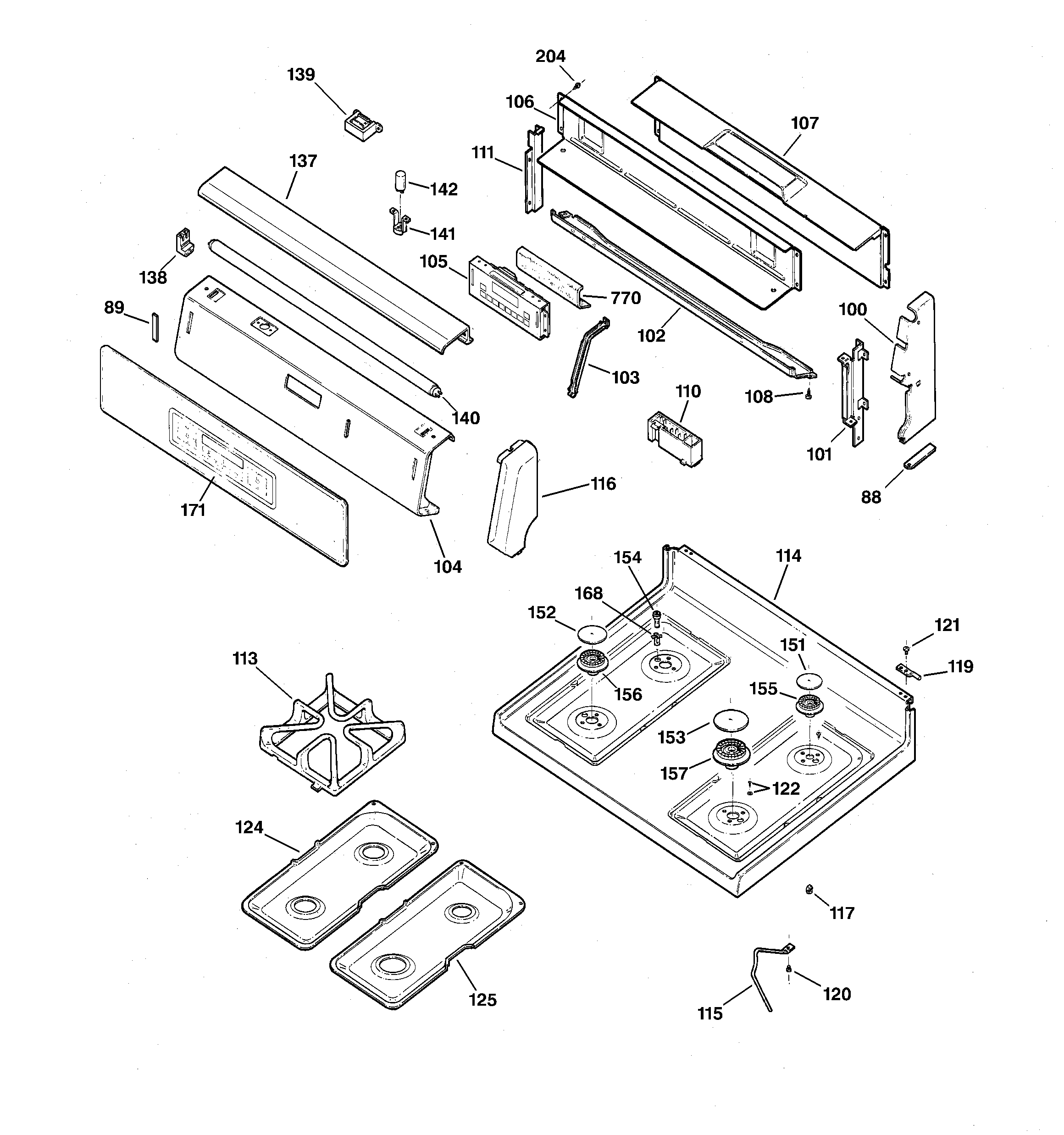 GE JGBP85WEA3WW control panel & cooktop diagram