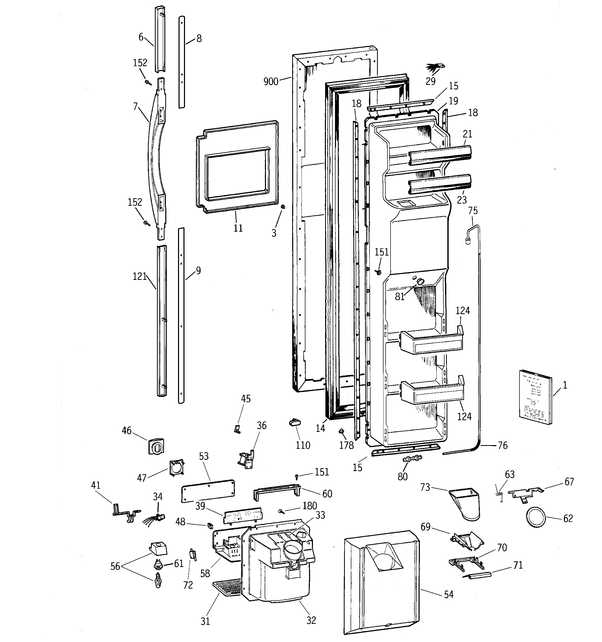 GE TFX27PRBEWW freezer door diagram