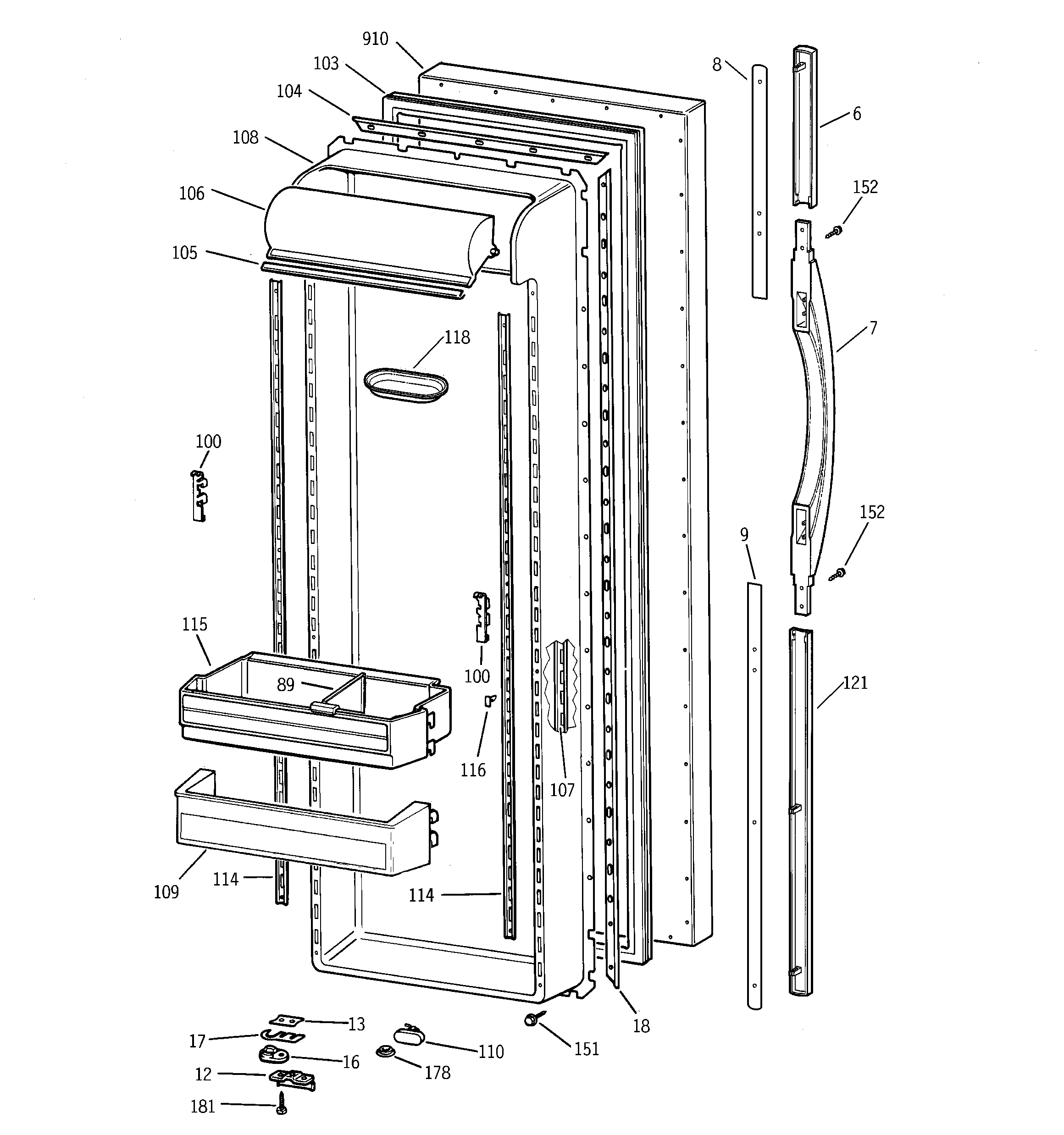 GE TFX27PRBEWW fresh food door diagram