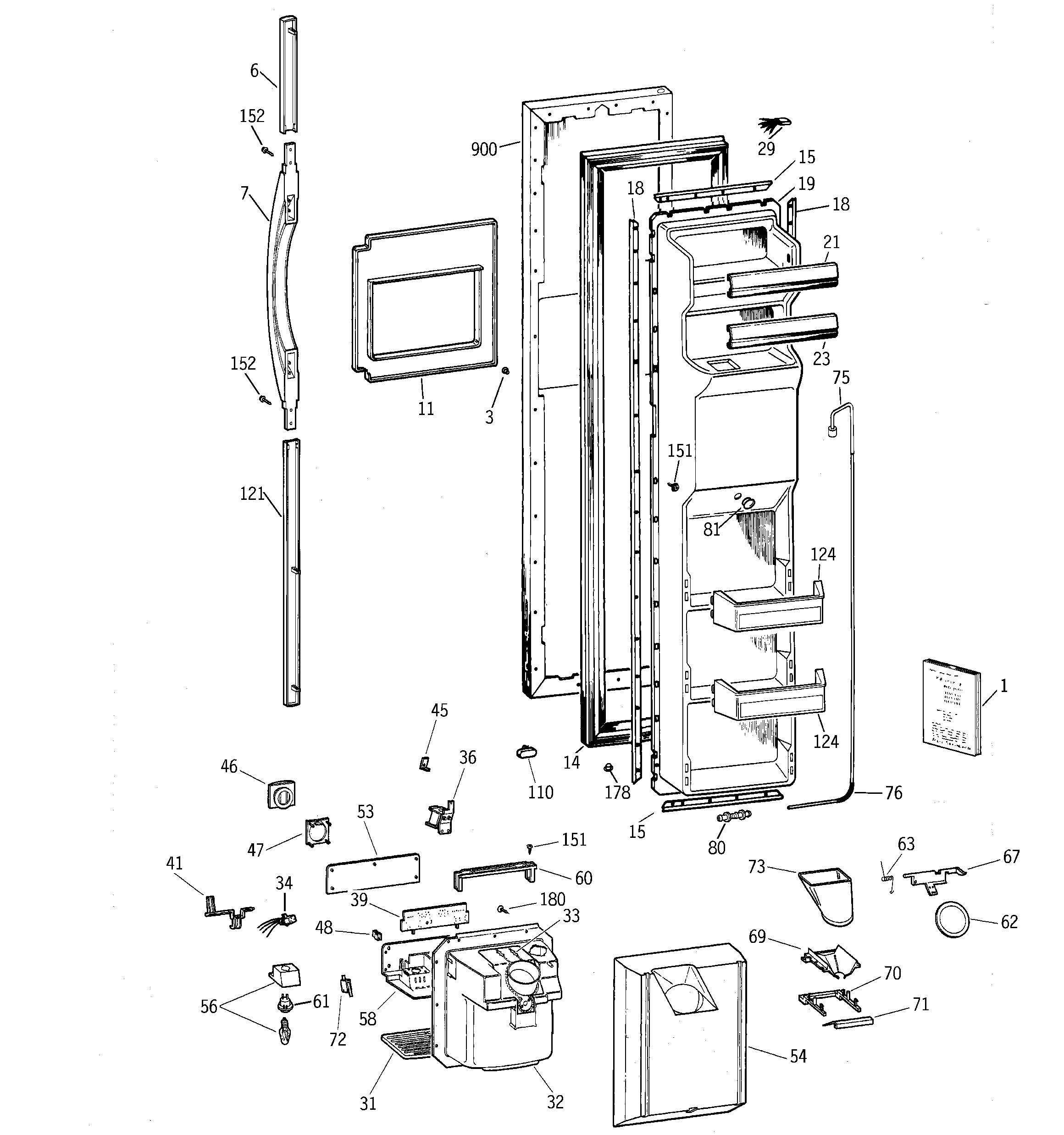GE TFX27ZPBEWW freezer door diagram