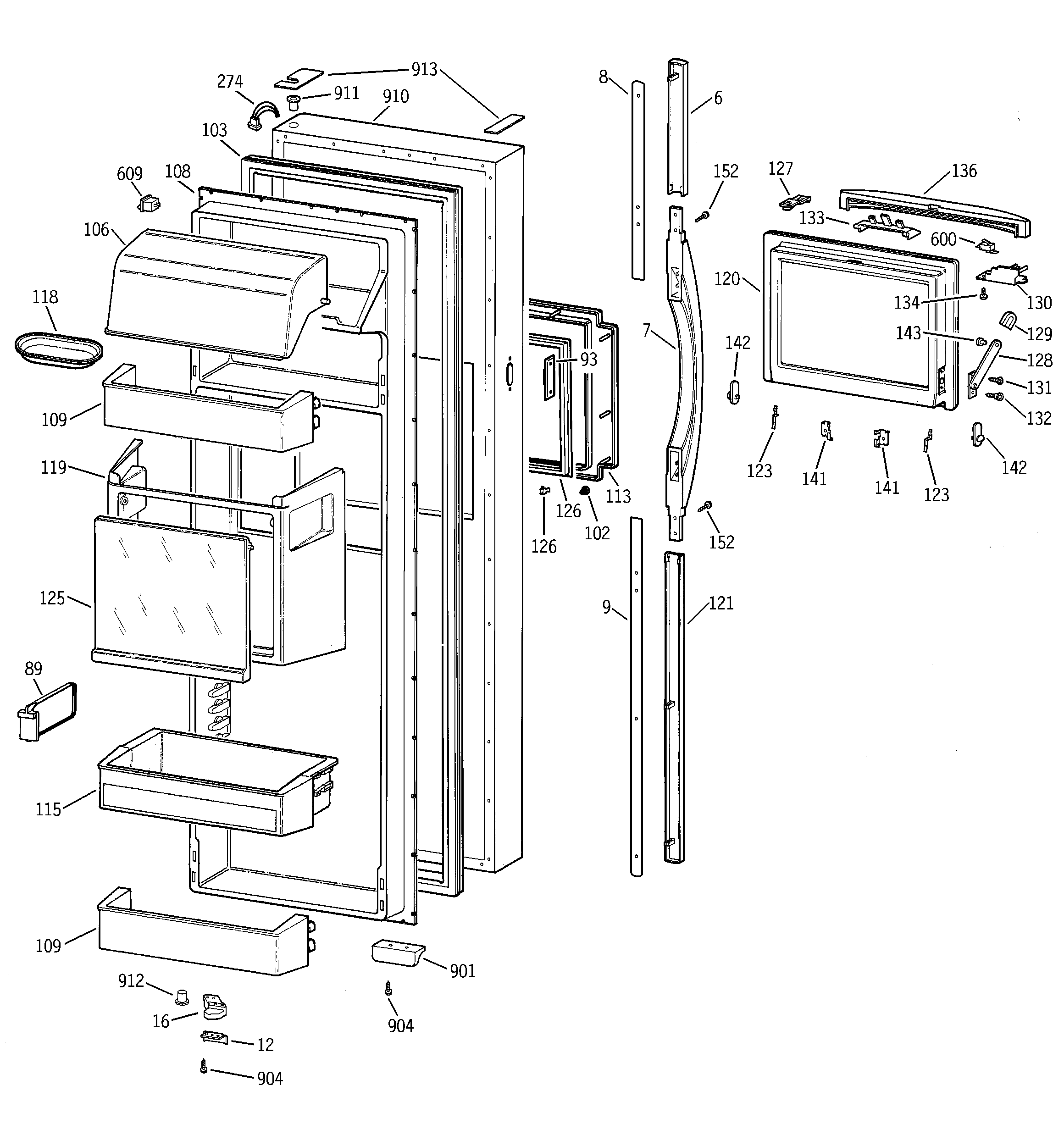 GE TFX28PBBEBB fresh food door diagram