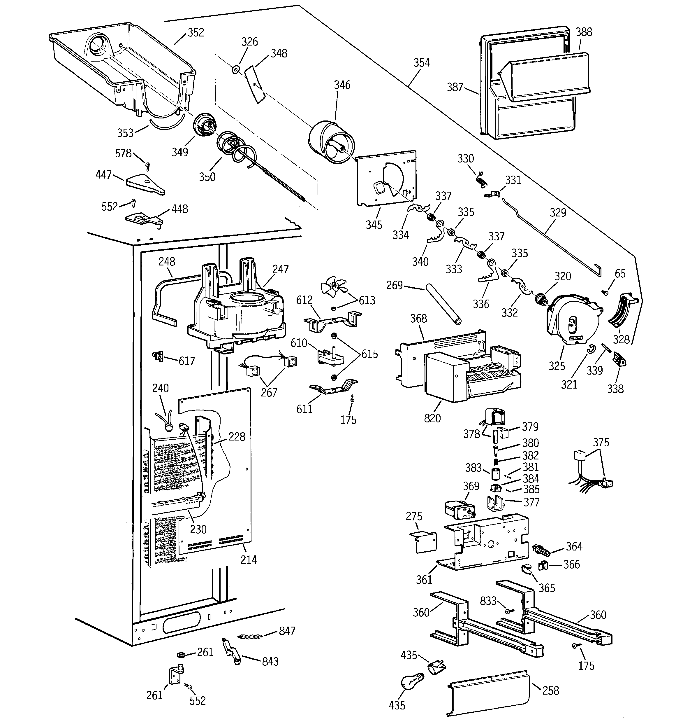GE TFX30PBBEWW freezer section diagram