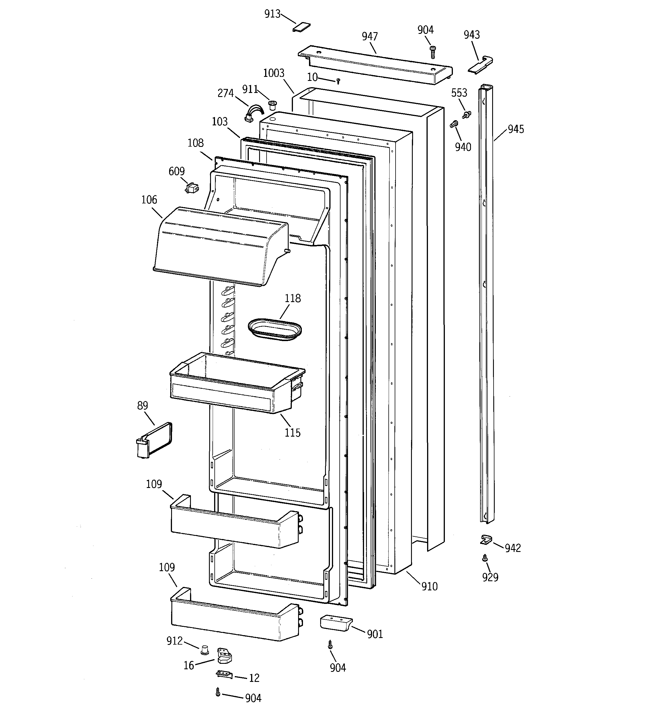 GE TPS24BICABS fresh food door diagram