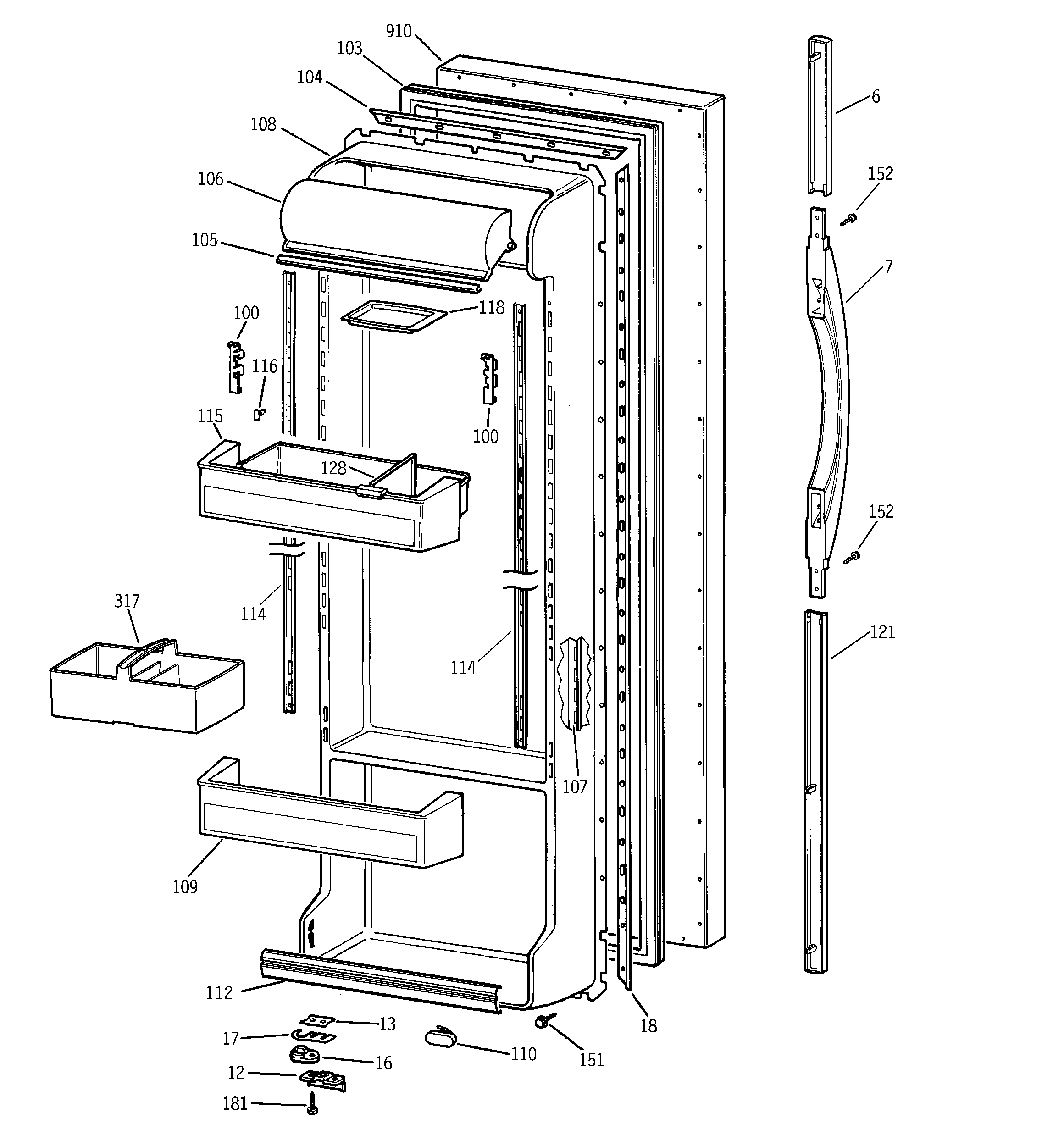GE TFX25VPBEWW fresh food door diagram
