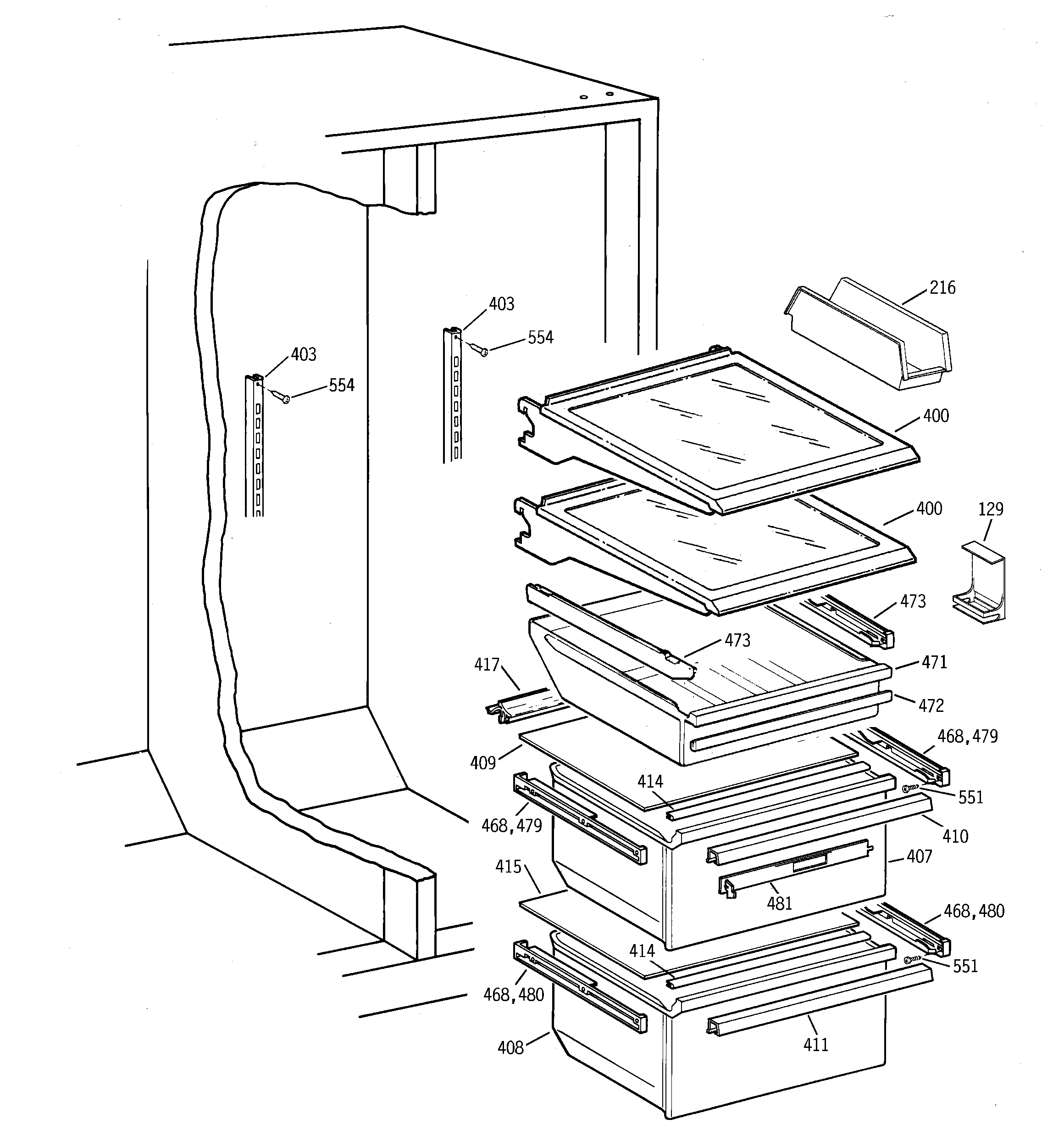 GE TFX25VPBEWW fresh food section diagram