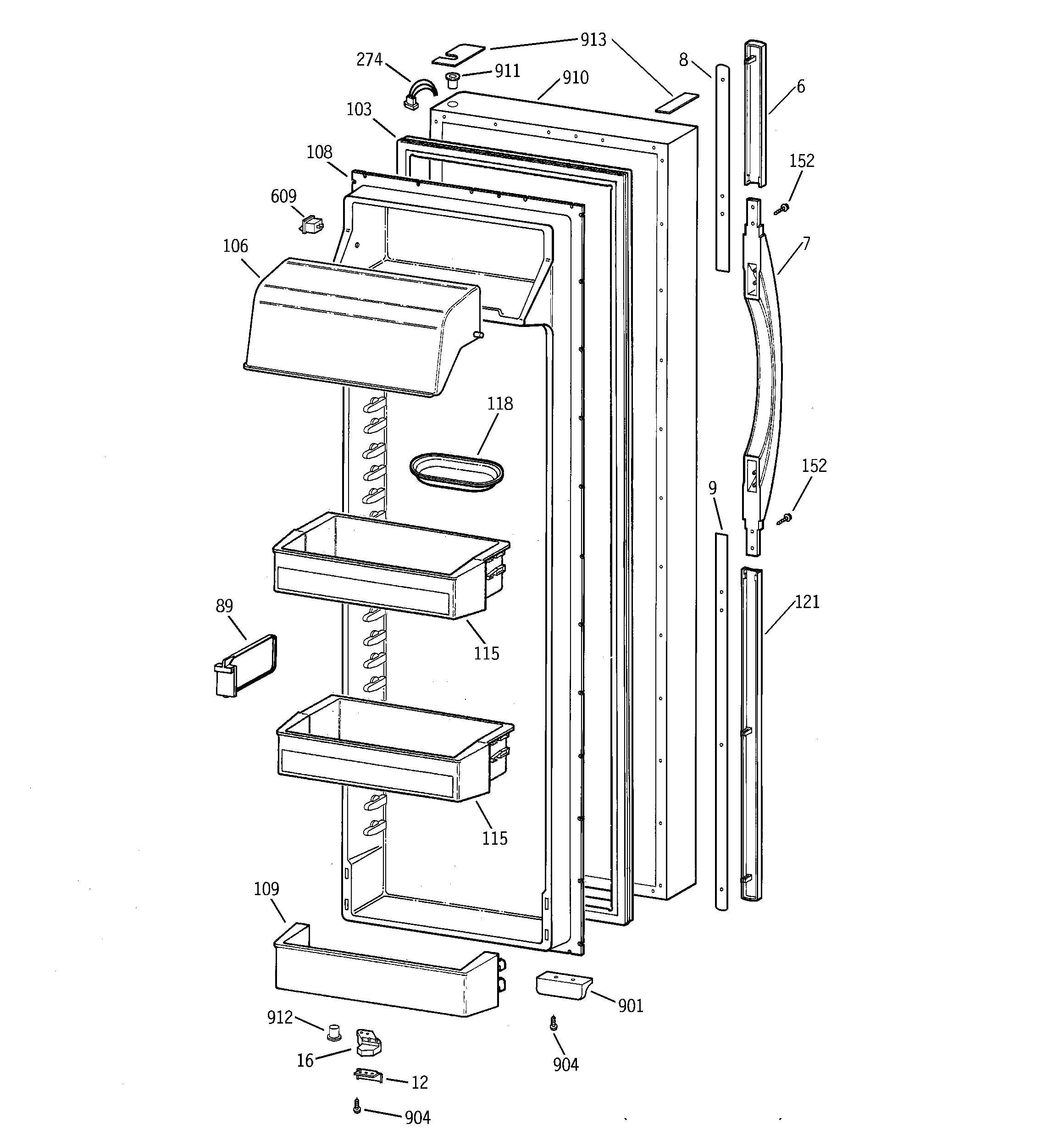 GE TFX28PPCECC fresh food door diagram