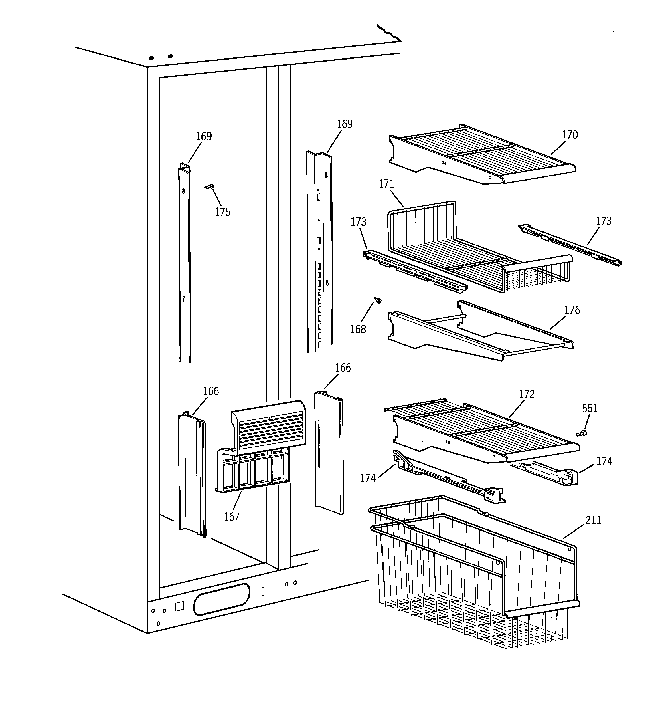 GE TFX30PPBEWW freezer shelves diagram