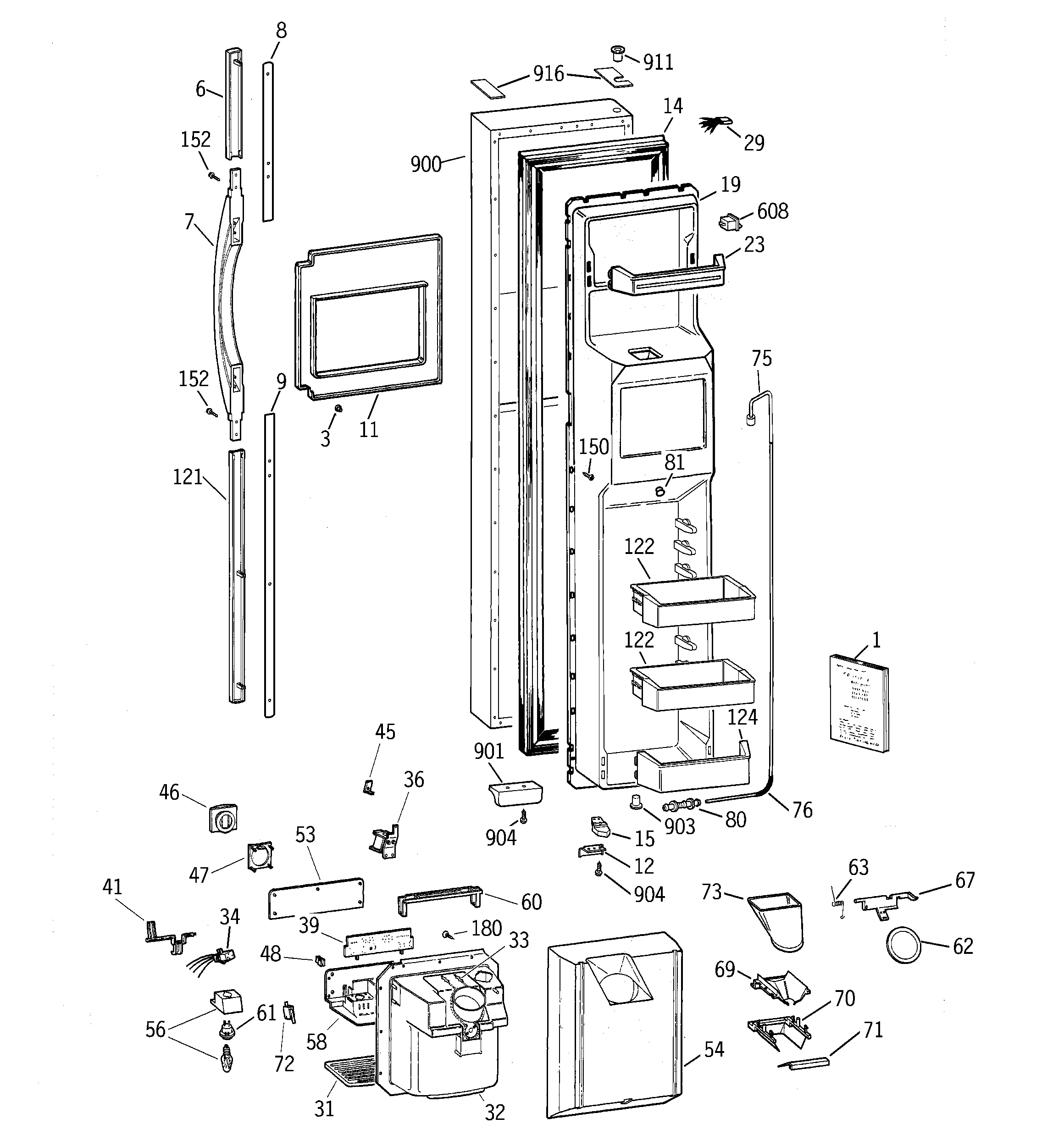 GE TPX24PPBEAA freezer door diagram
