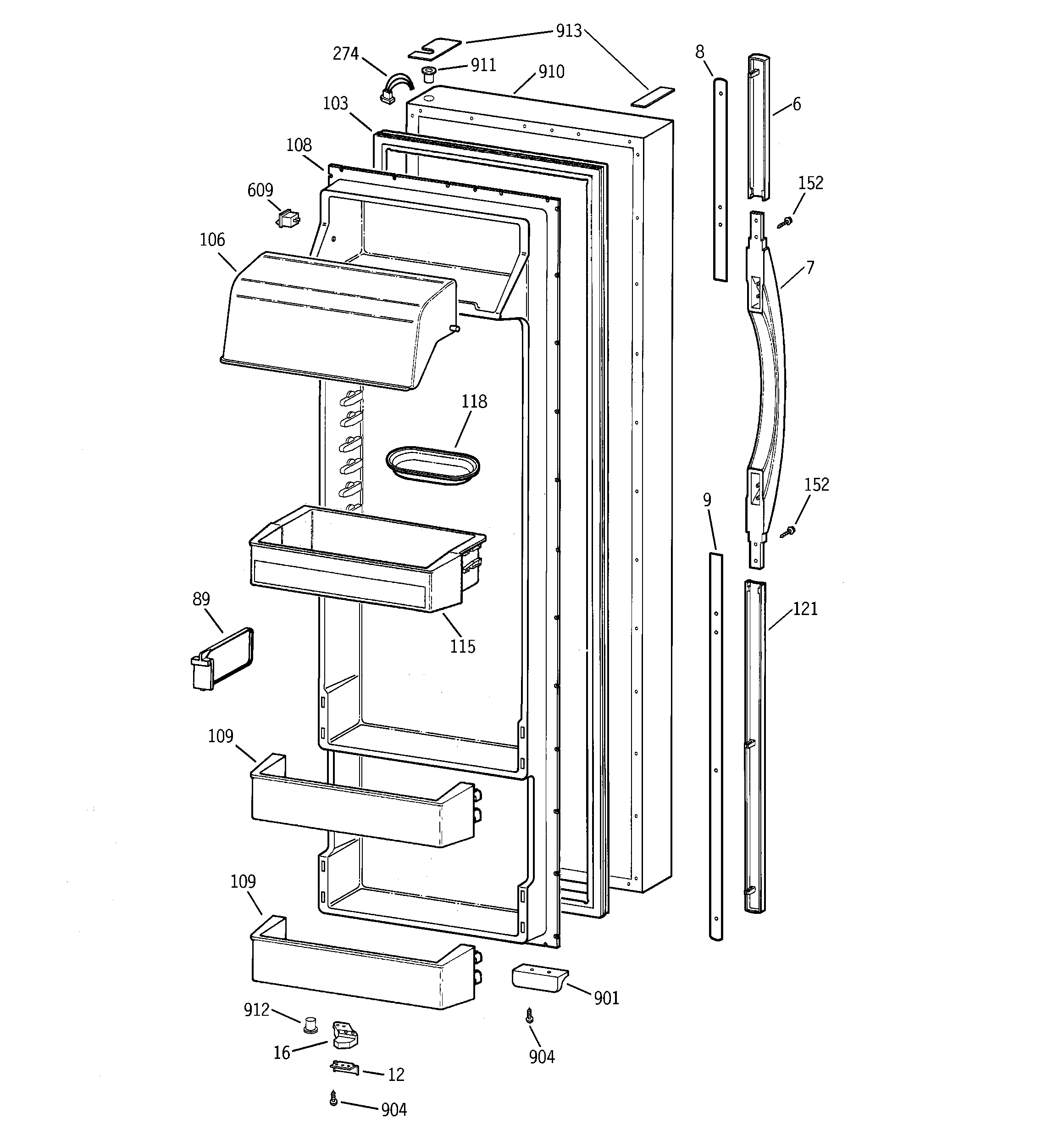 GE TPX24PPBEAA fresh food door diagram