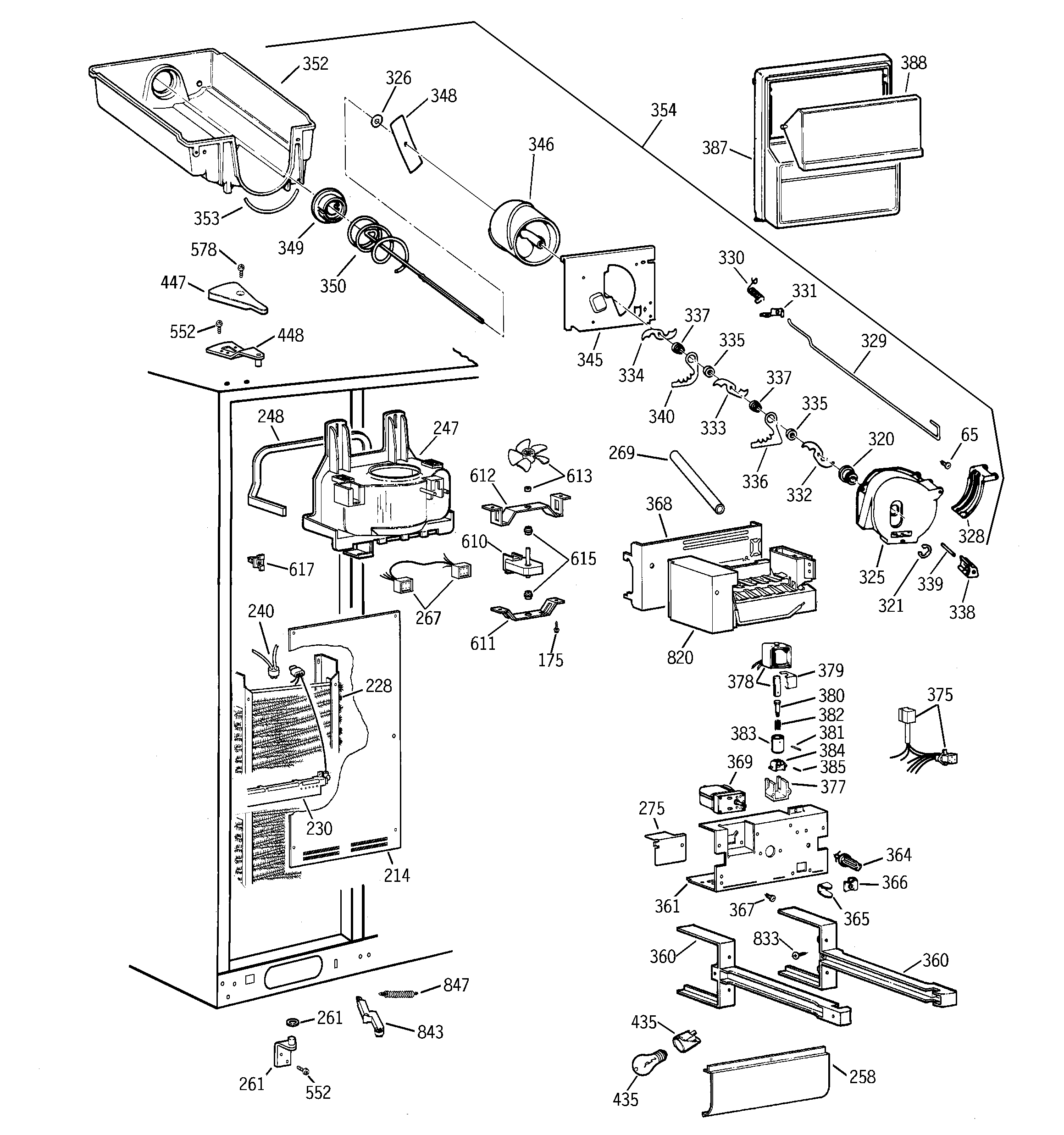 GE TPX24PPBEAA freezer section diagram