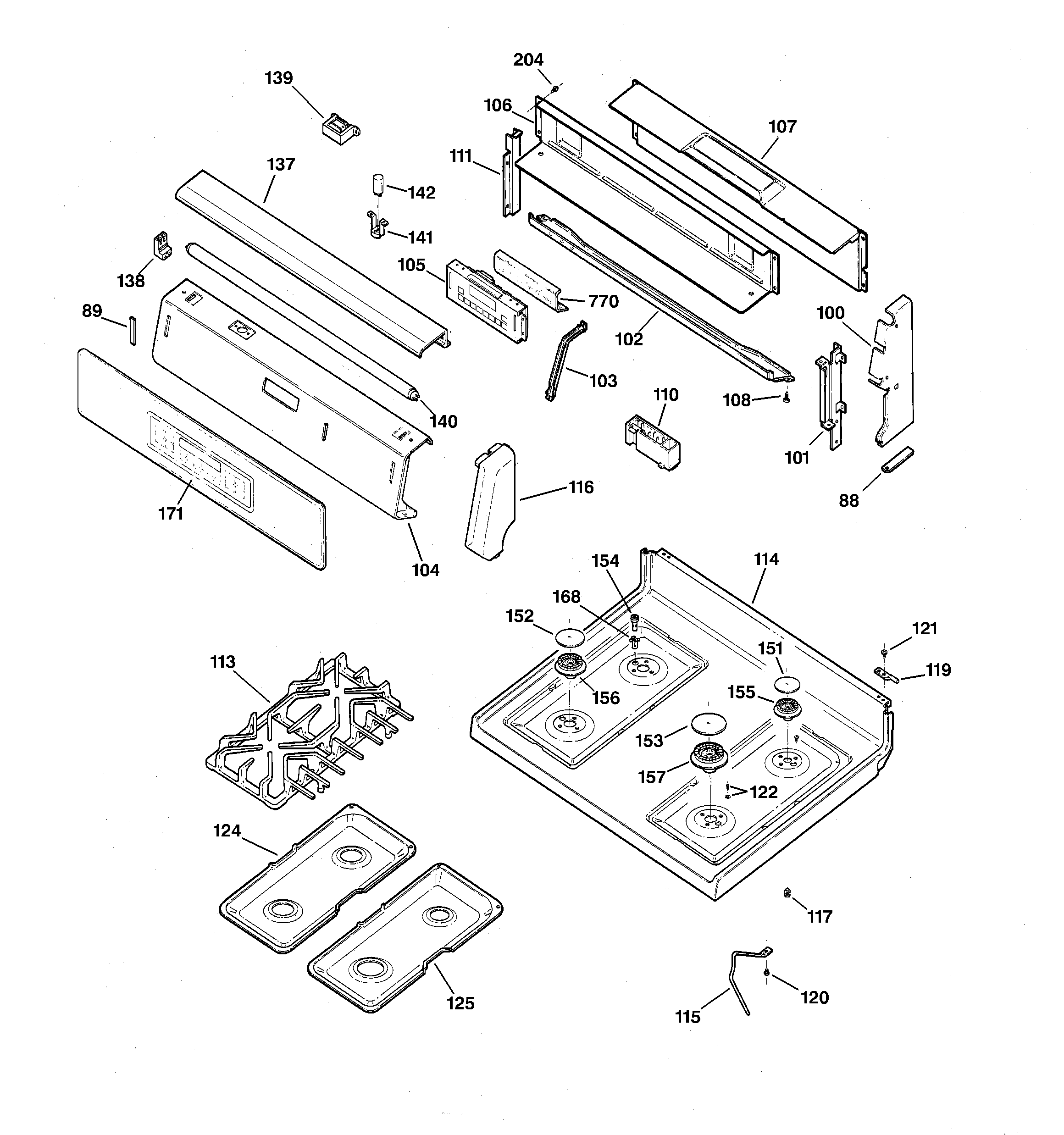 GE JGBP90MEA3BC control panel & cooktop diagram