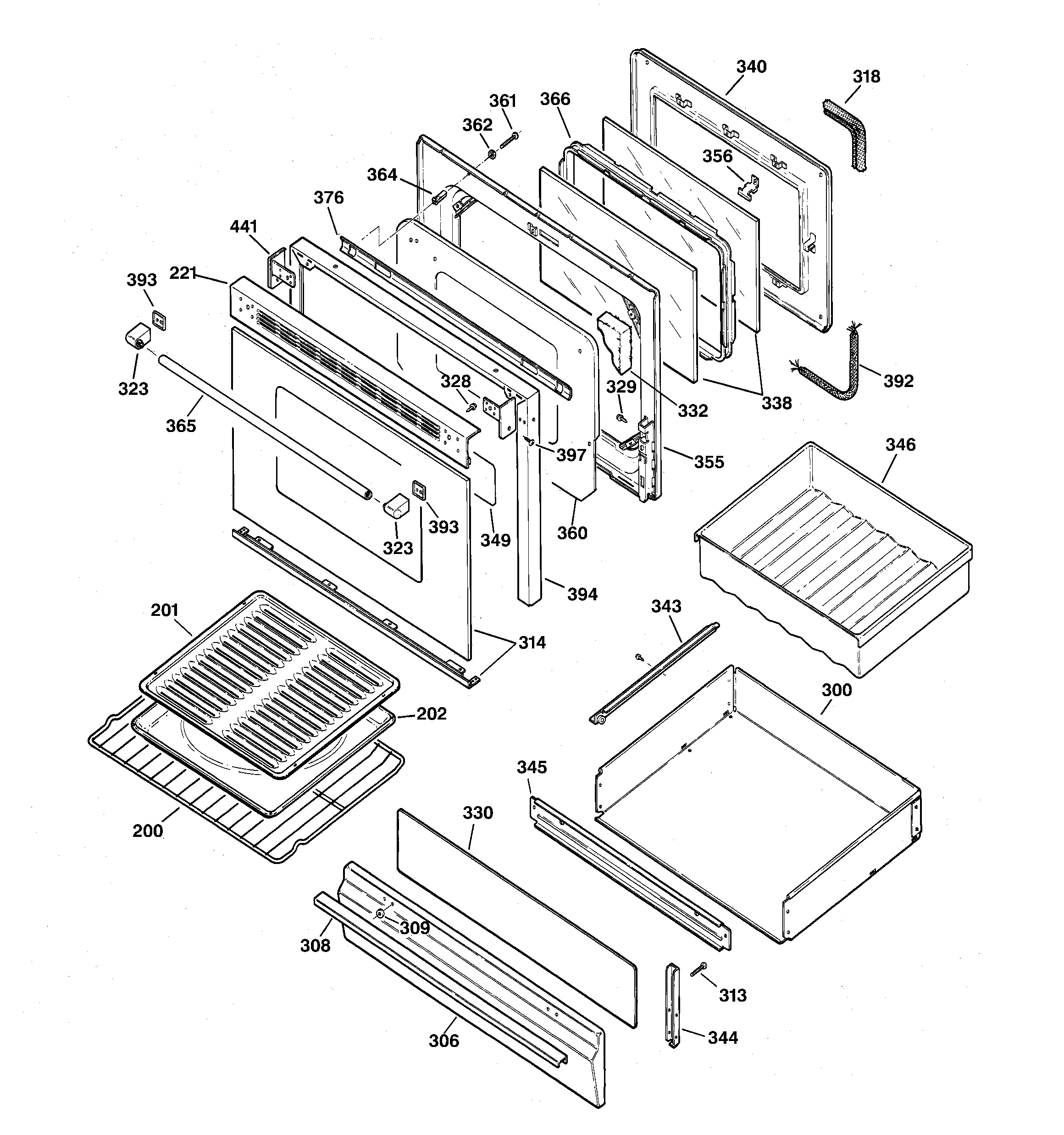 GE JGBP90MEA3BC door & drawer parts diagram
