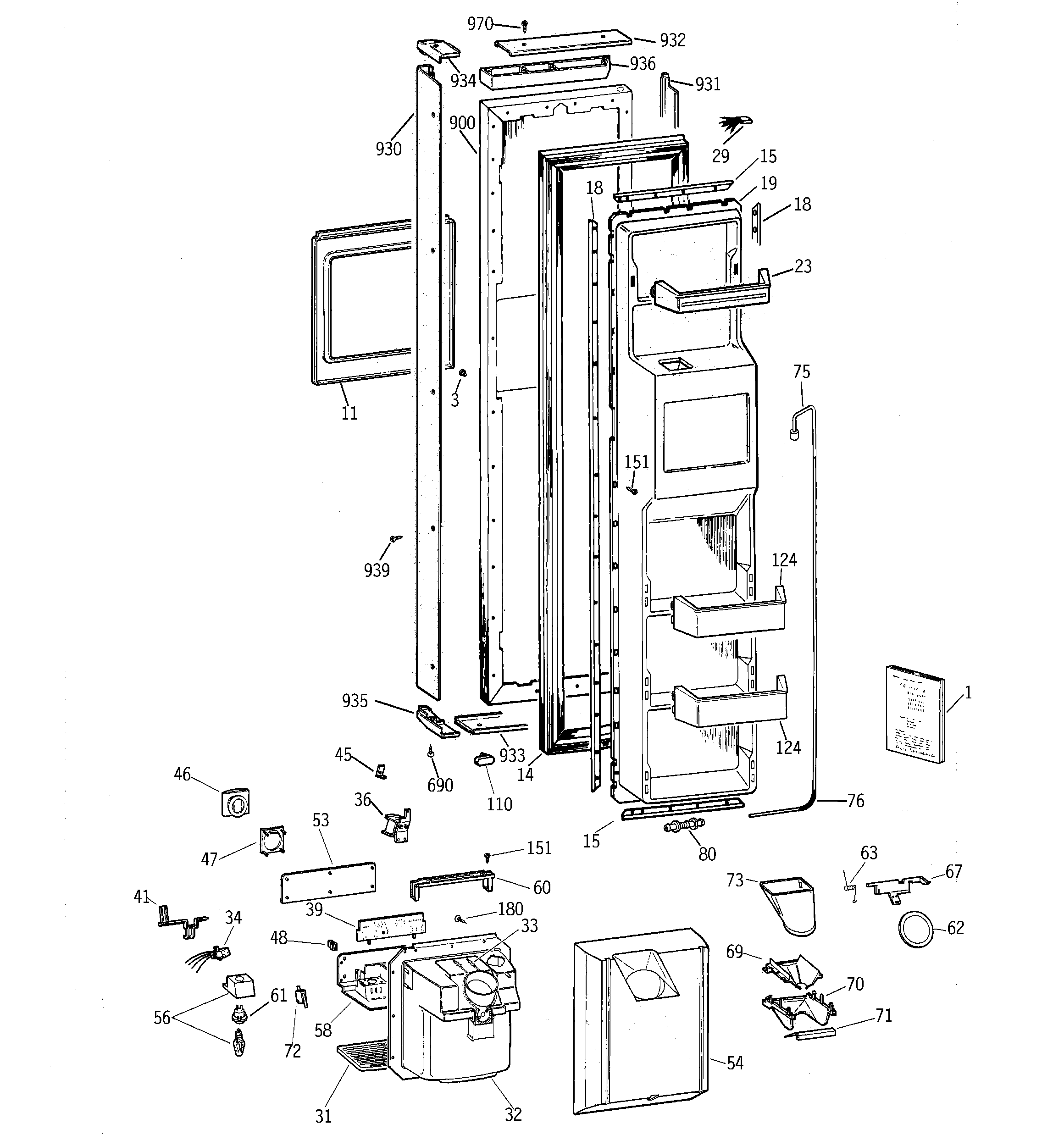 GE TPX21BRBEBB freezer door diagram