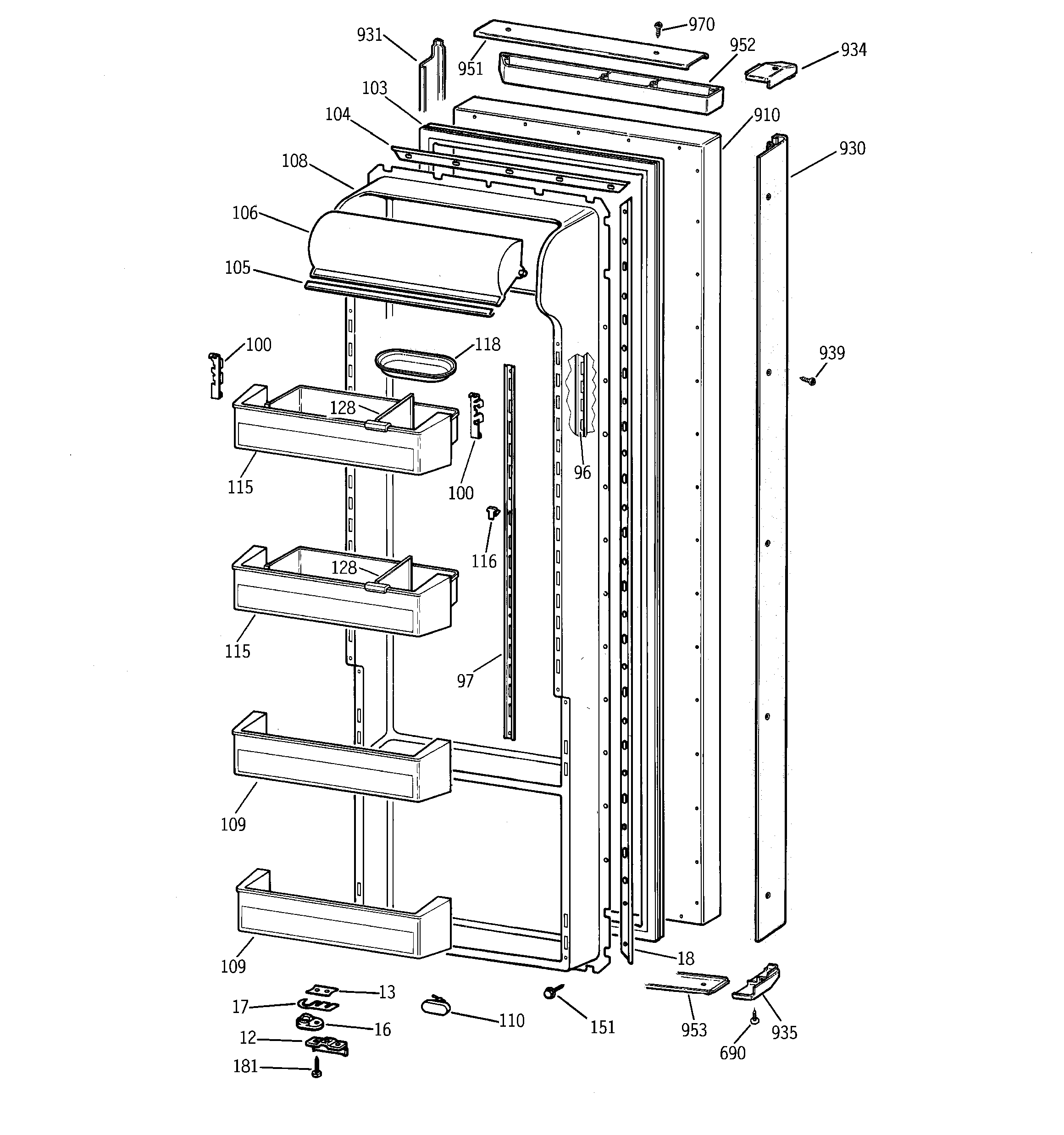 GE TPX21BRBEBB fresh food door diagram