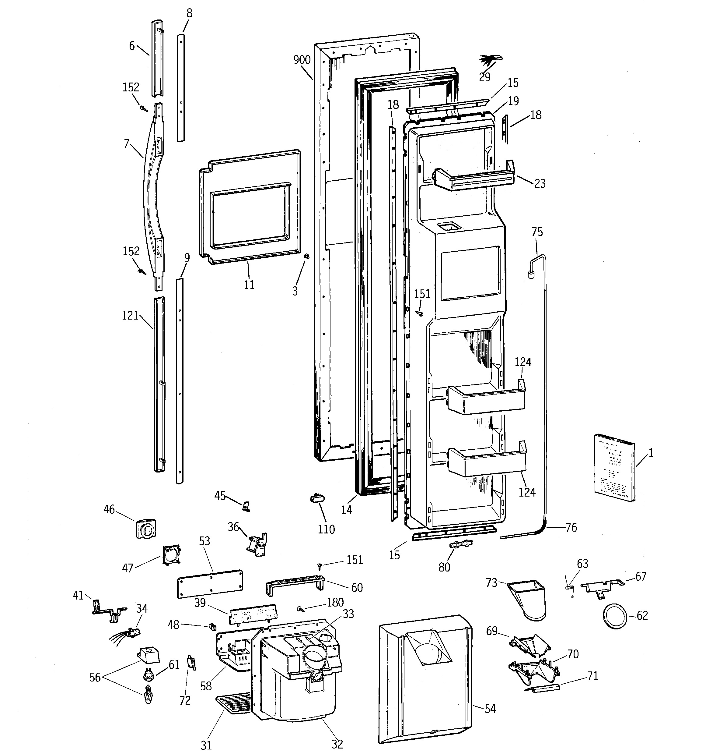 GE TPX21PRBEAA freezer door diagram