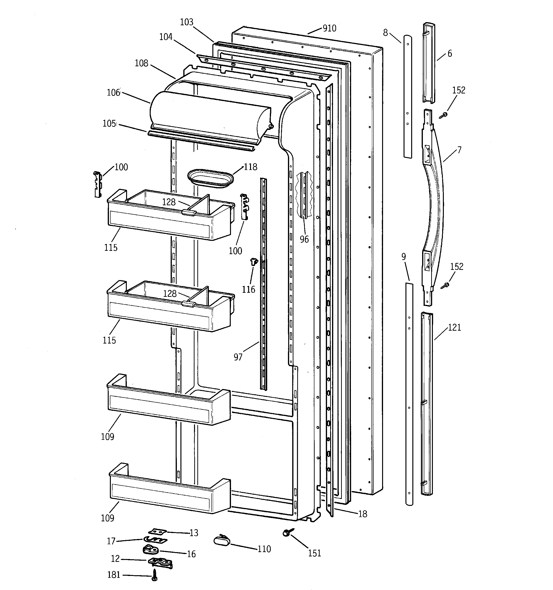 GE TPX21PRBEAA fresh food door diagram