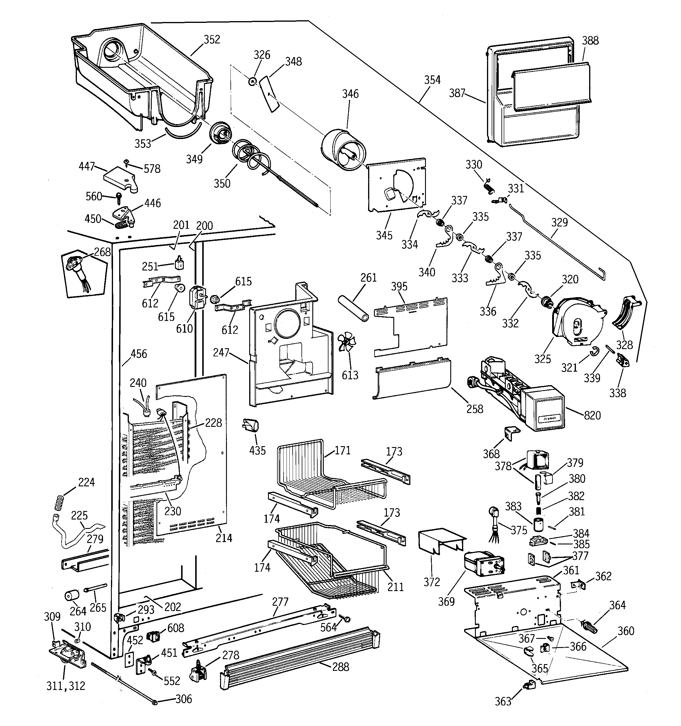 GE TPX21PRBEAA freezer section diagram