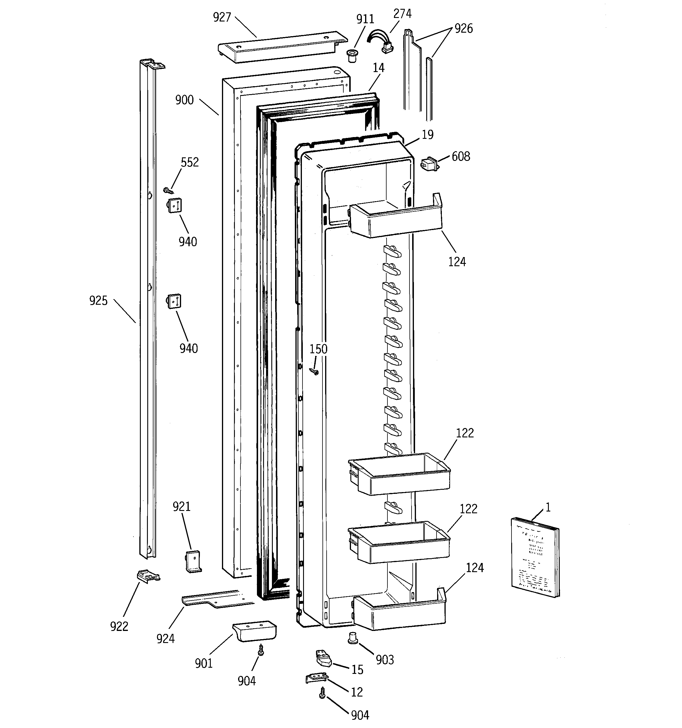 GE TPX24BIBEBB freezer door diagram