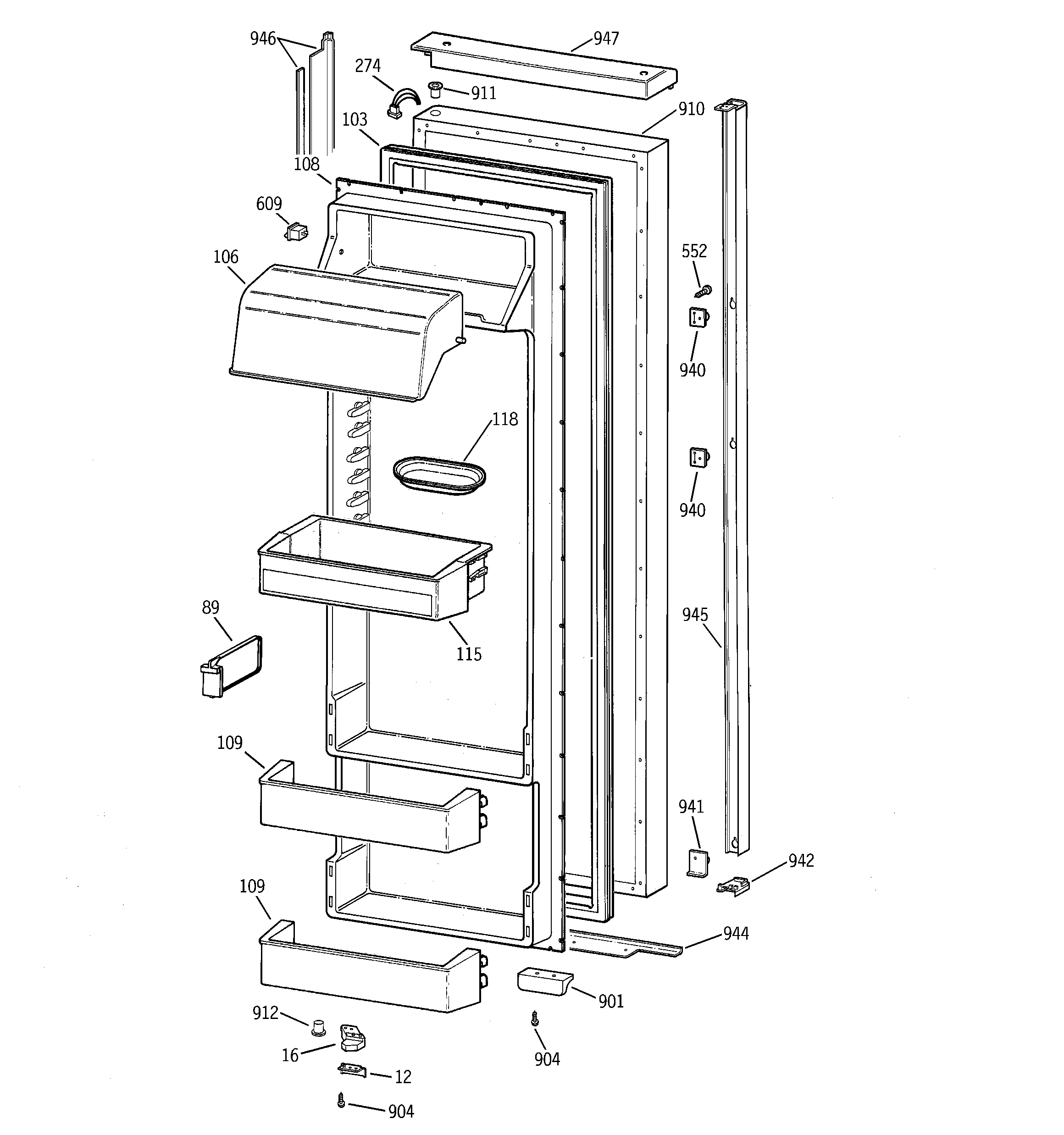 GE TPX24BIBEBB fresh food door diagram