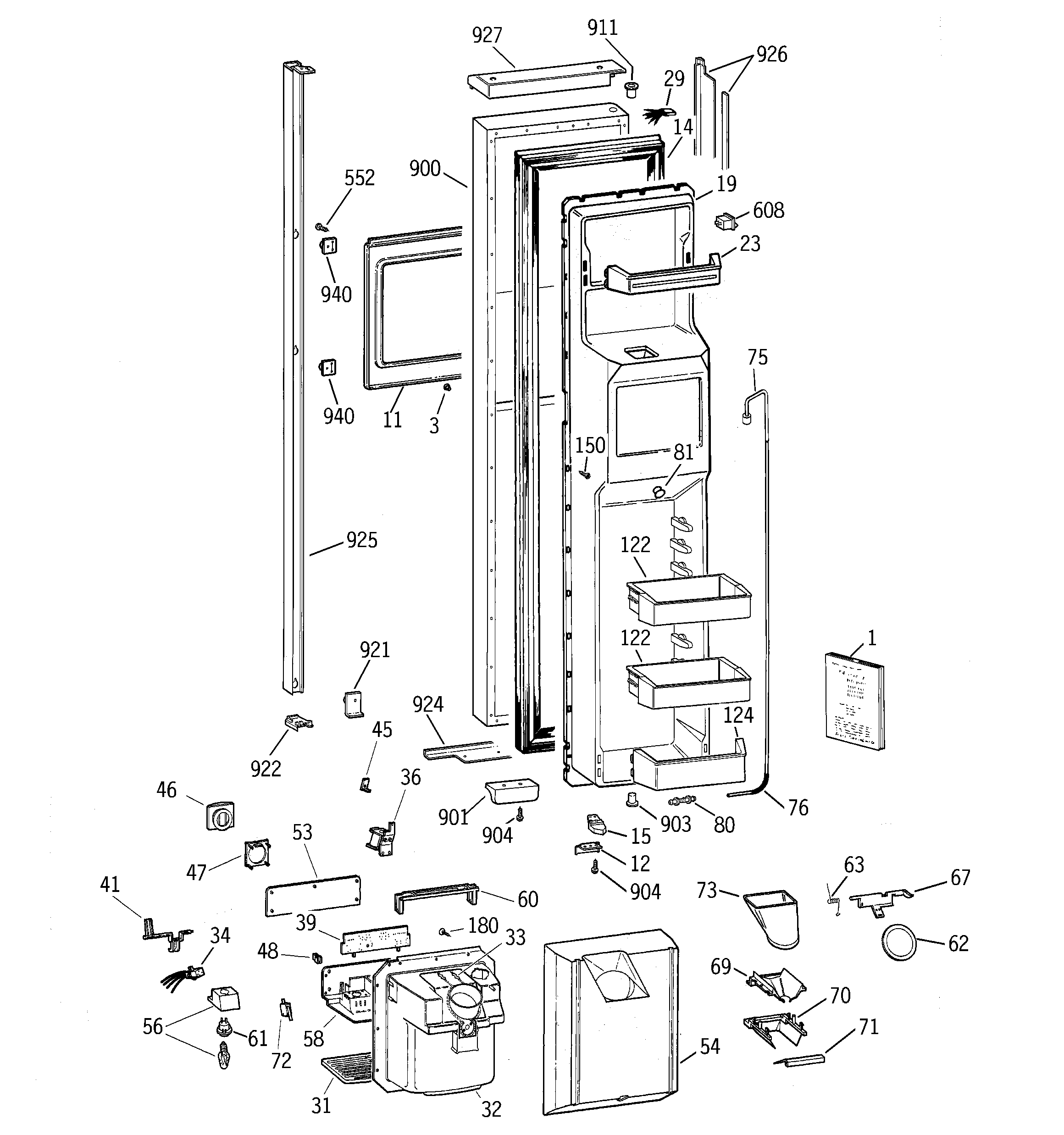 GE TPX24BRBEBB freezer door diagram