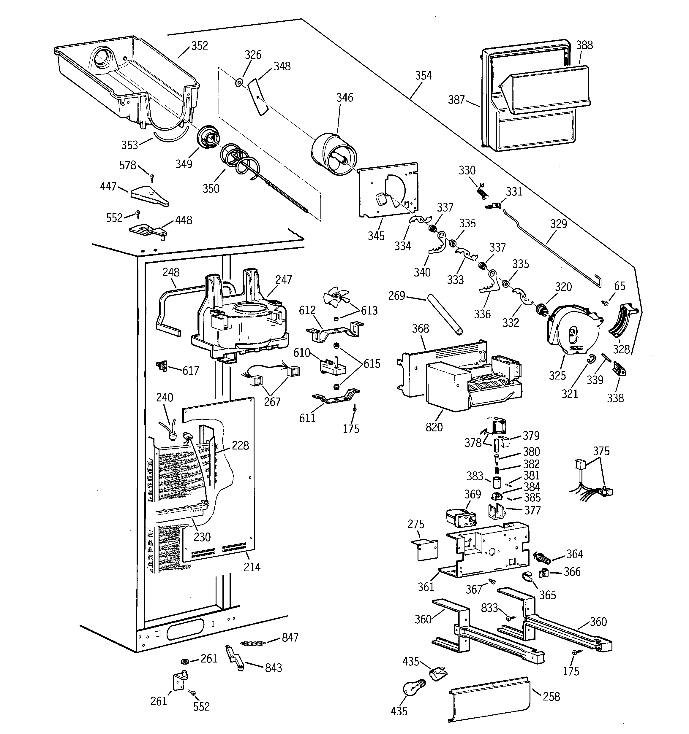 GE TPX24BRBEBB freezer section diagram