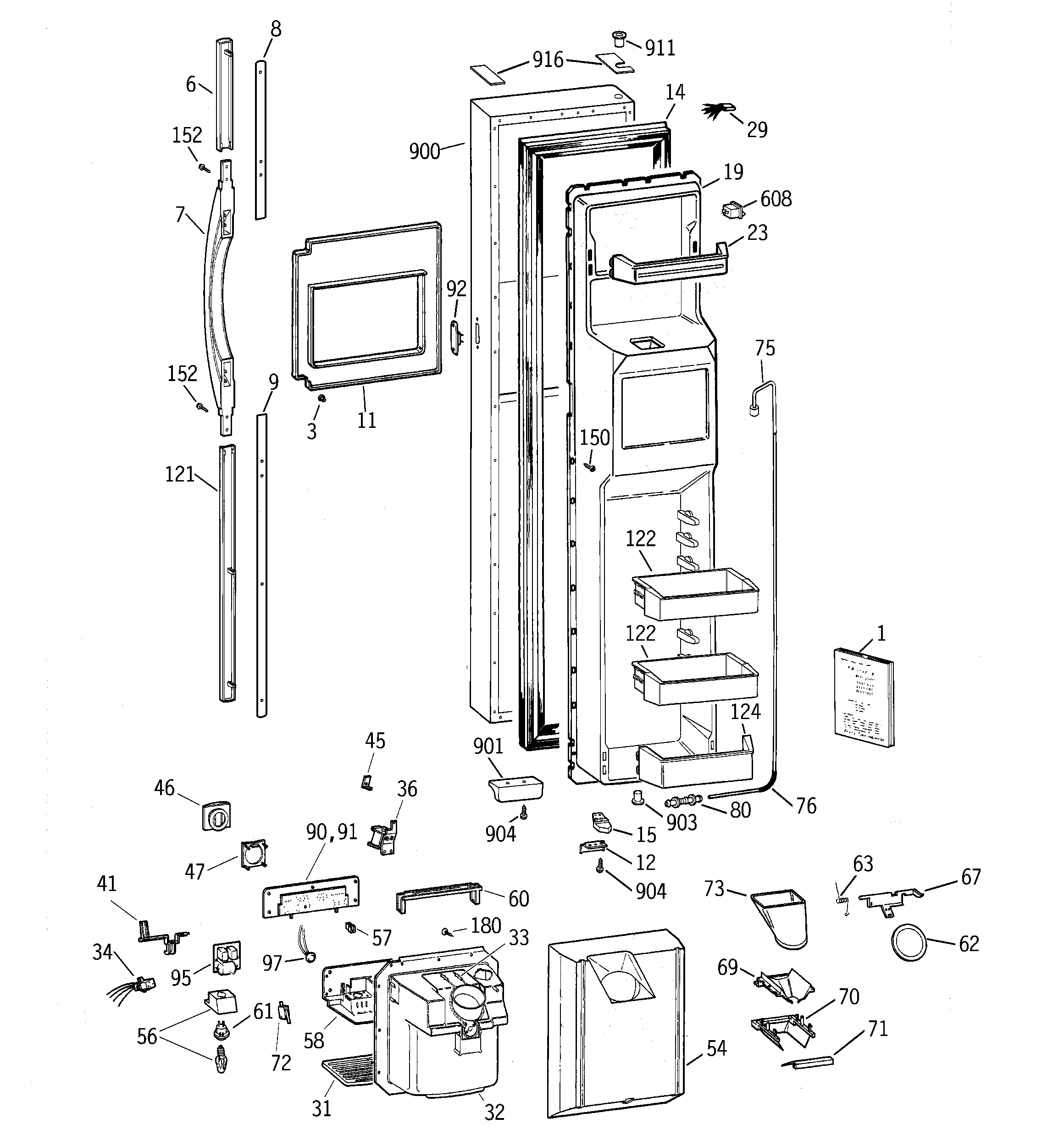 GE TPX24PBBEWW freezer door diagram