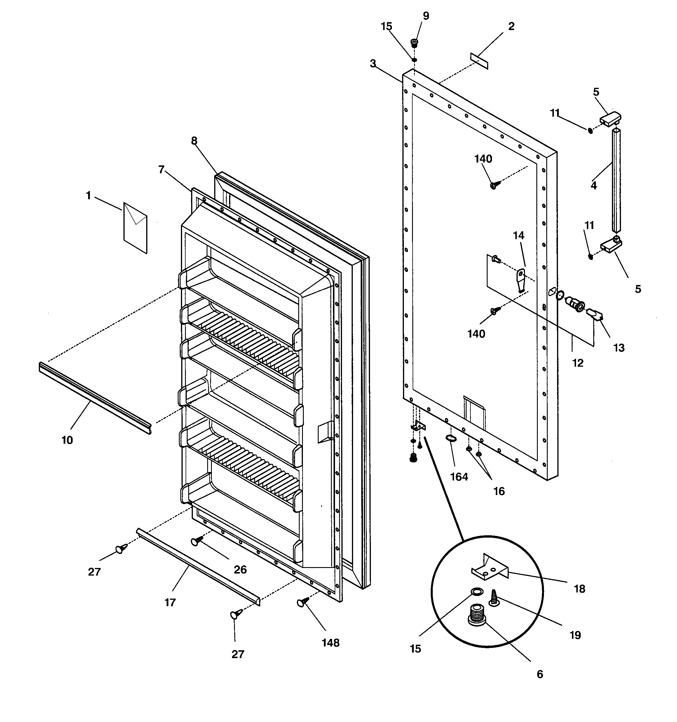 GE FUF14DABRWH door diagram