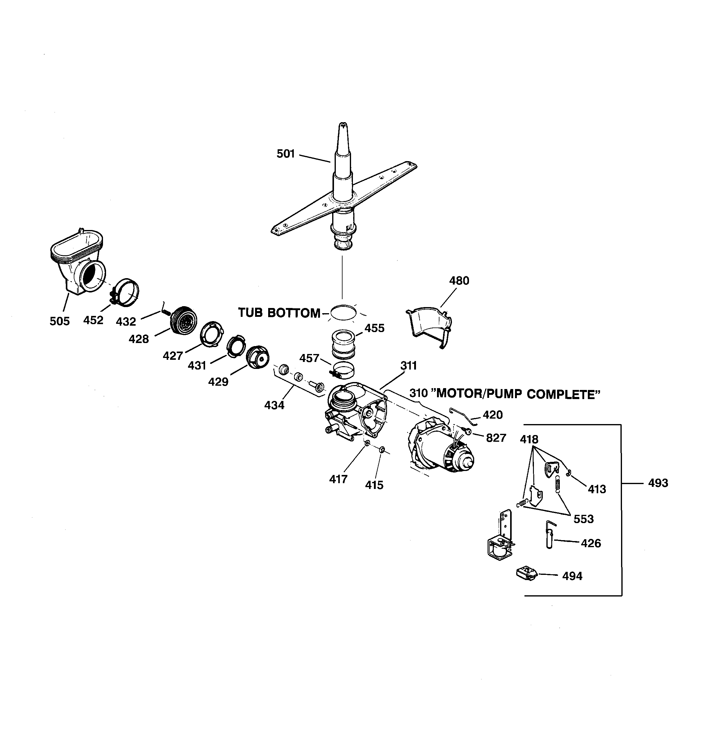 GE GSD3810Z05AA motor-pump mechanism diagram