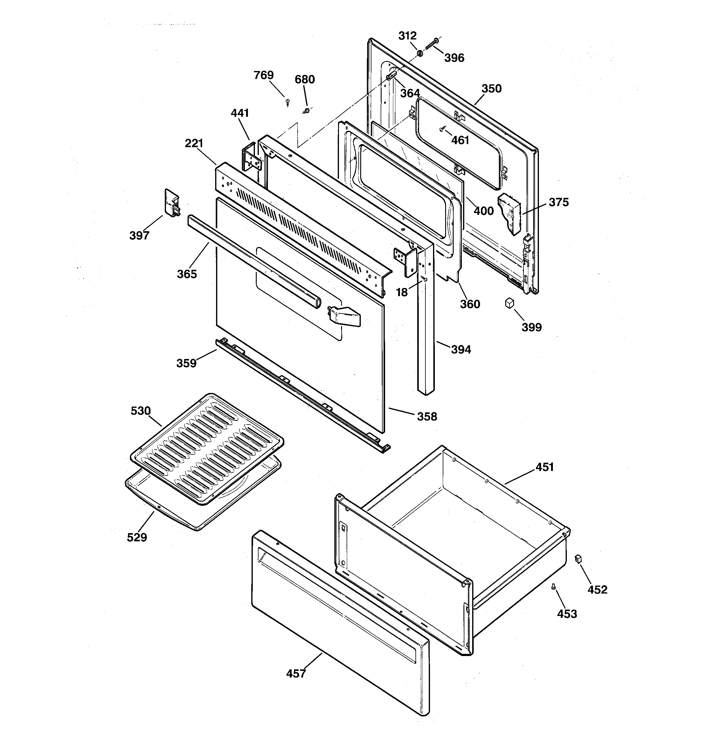 GE JBS61WB1WW door & drawer parts diagram