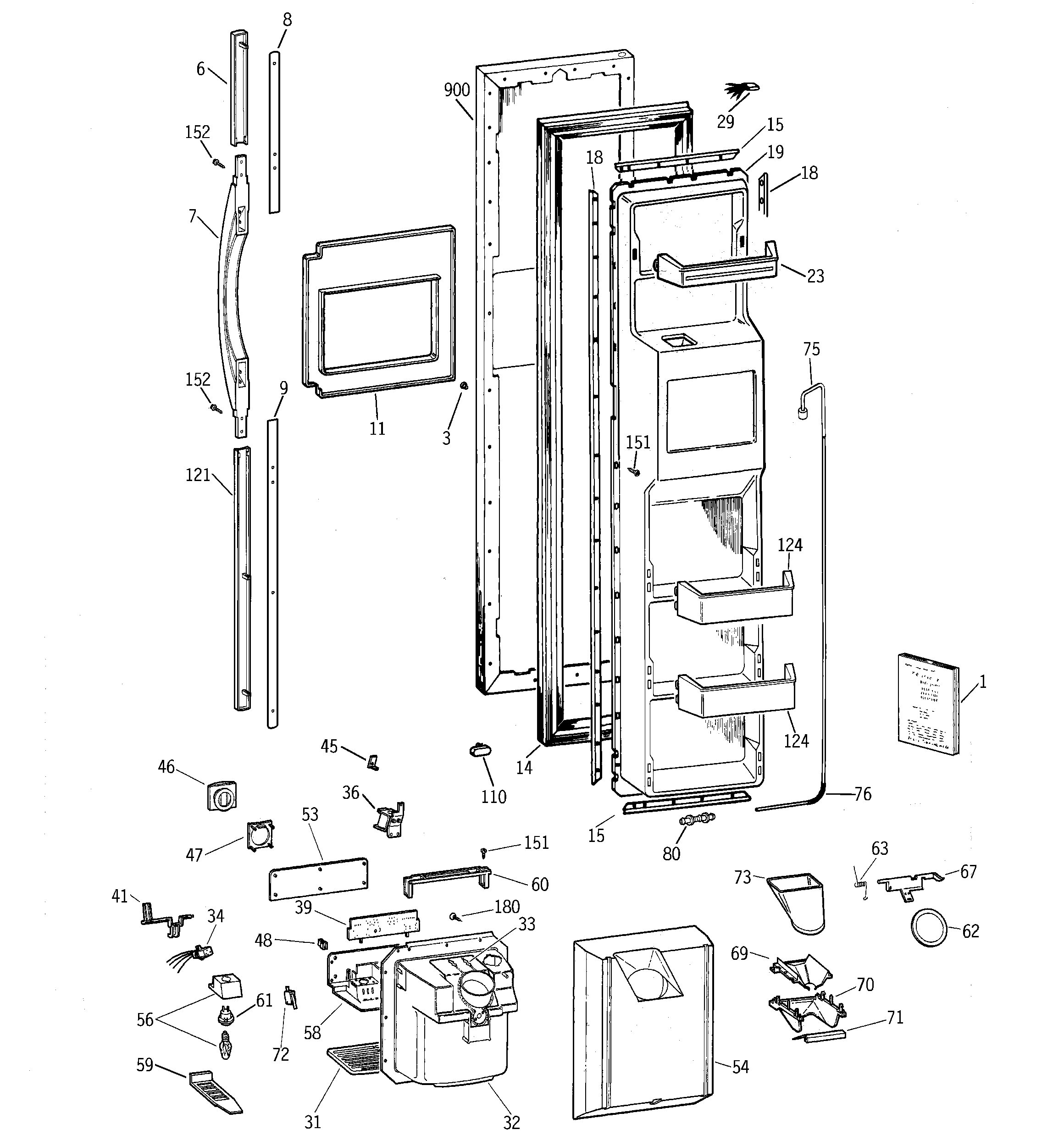 GE TPG21PRCEBB freezer door diagram