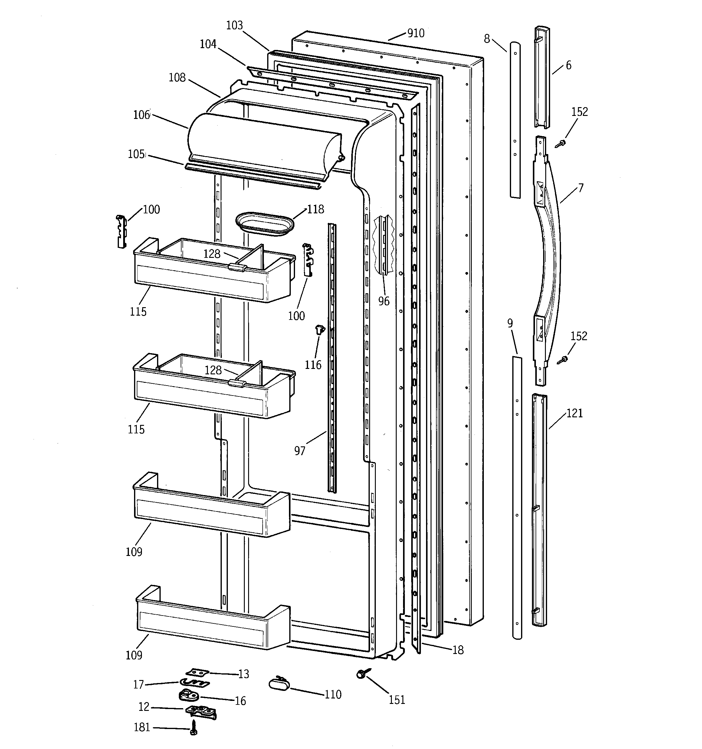 GE TPG21PRCEBB fresh food door diagram