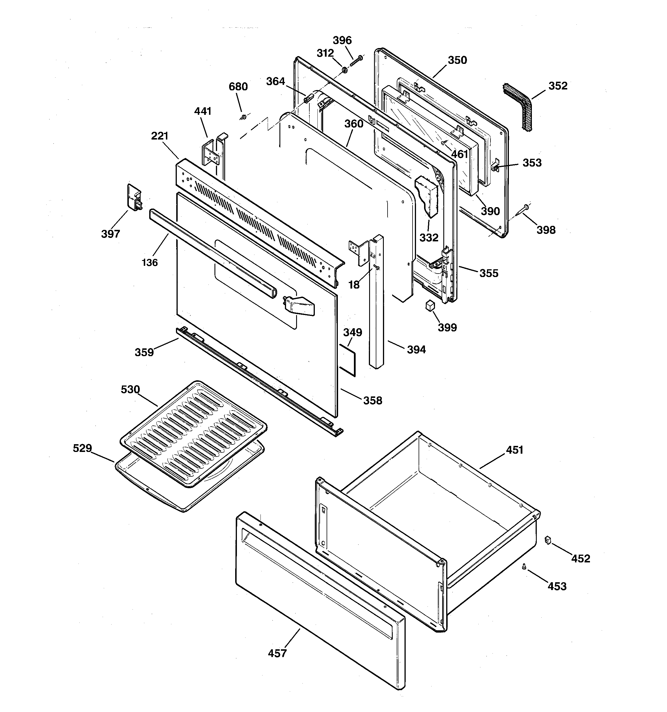 GE JBP61WB1WW door & drawer parts diagram