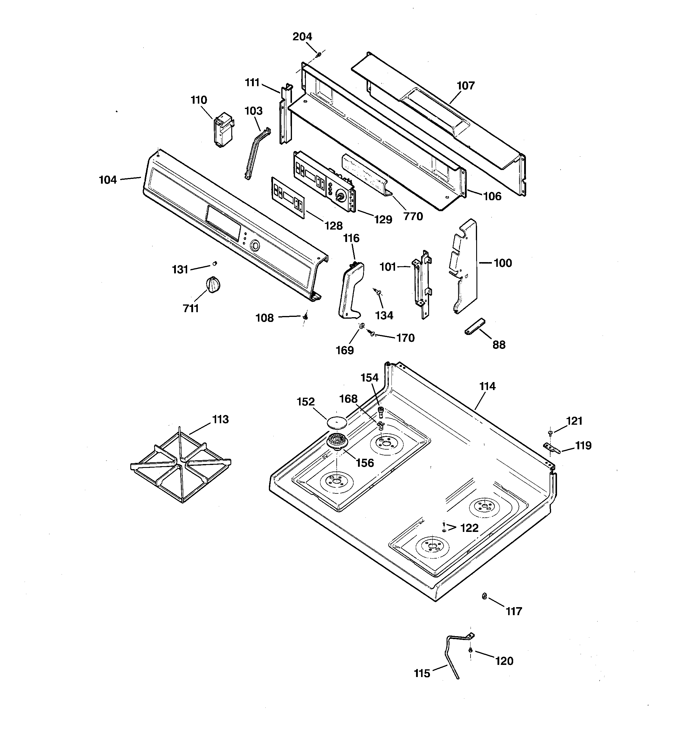 GE JGBP28BEA4AD control panel & cooktop diagram