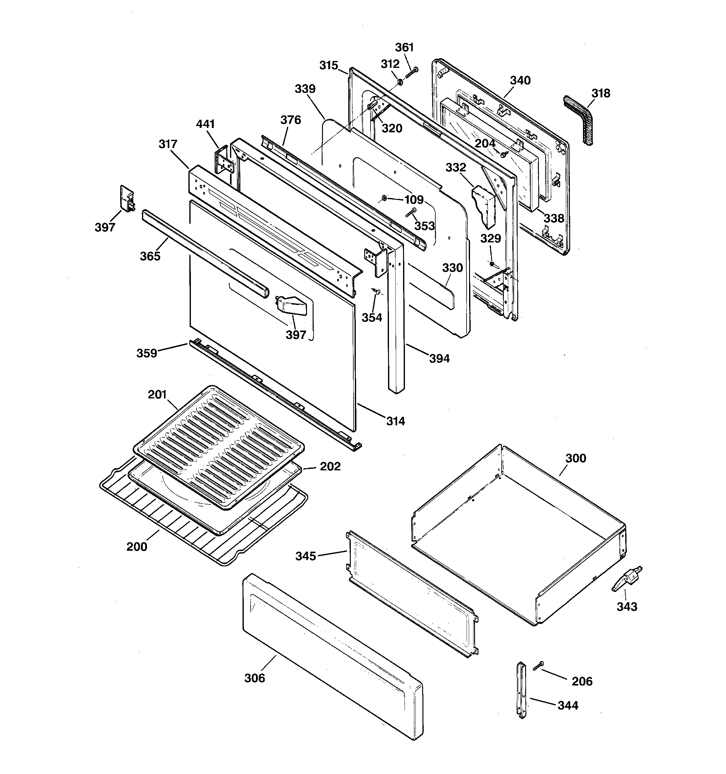 GE JGBP28BEA4AD door & drawer parts diagram