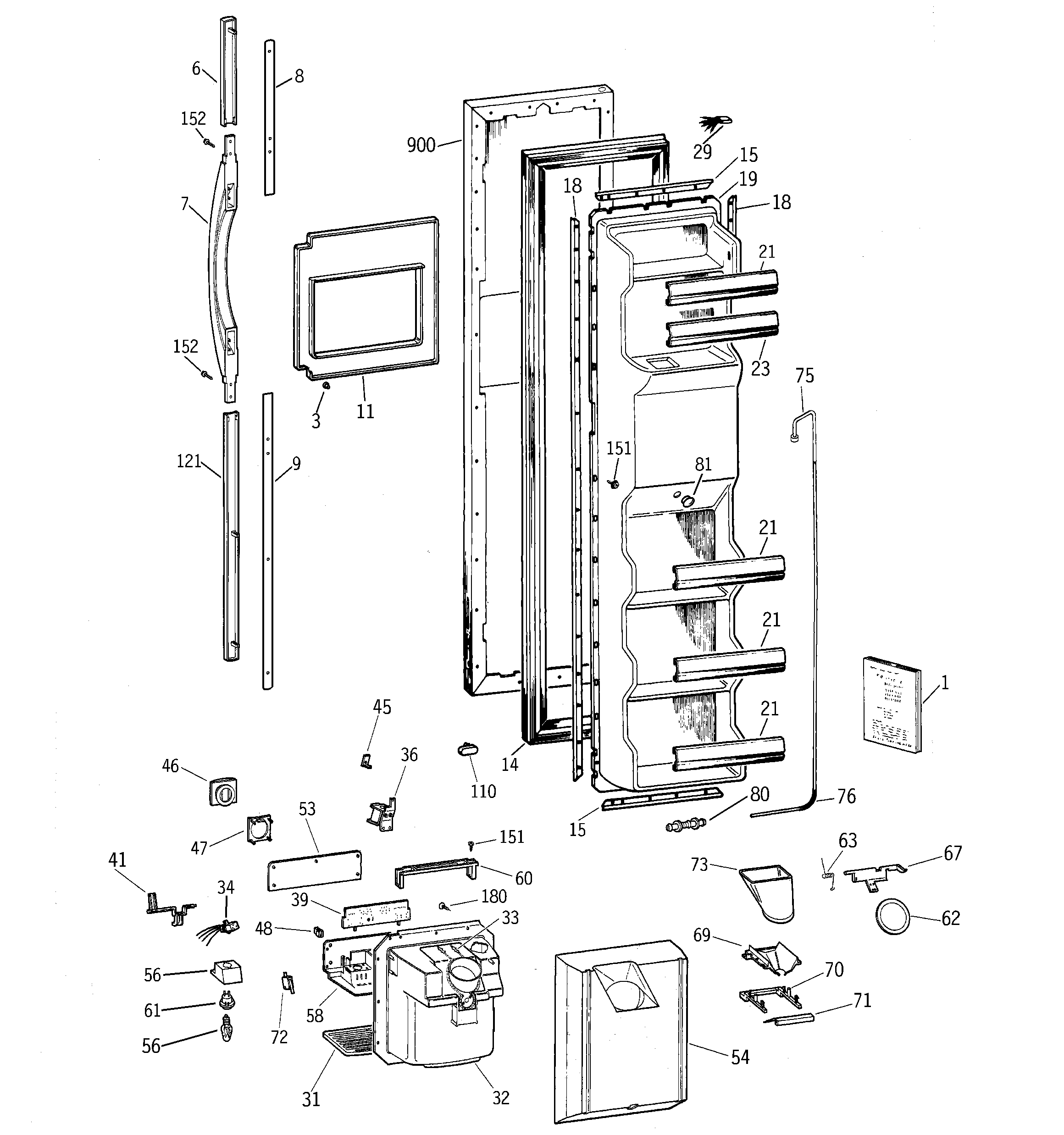 GE TFX25CPCEAA freezer door diagram