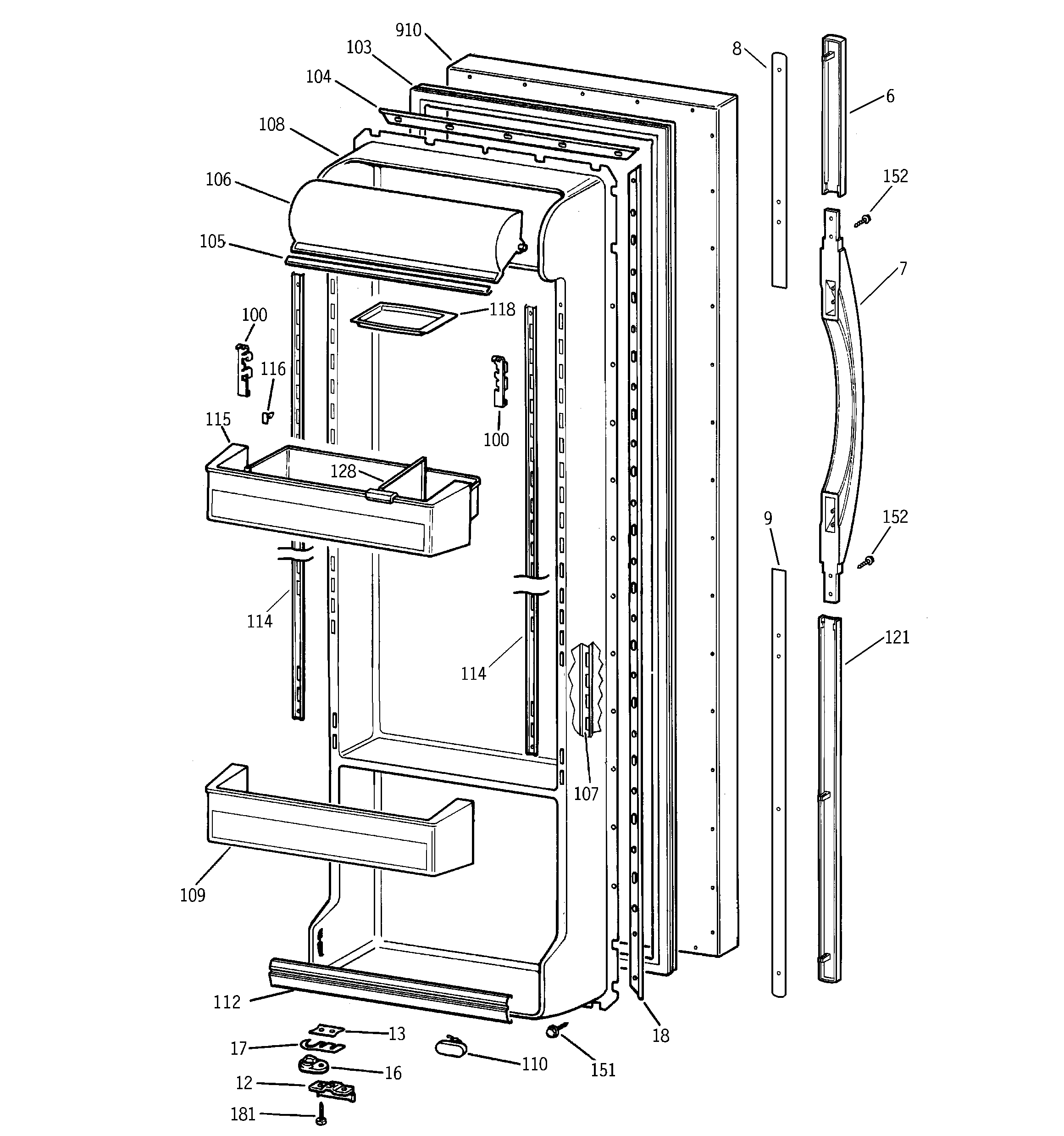 GE TFX25CPCEAA fresh food door diagram