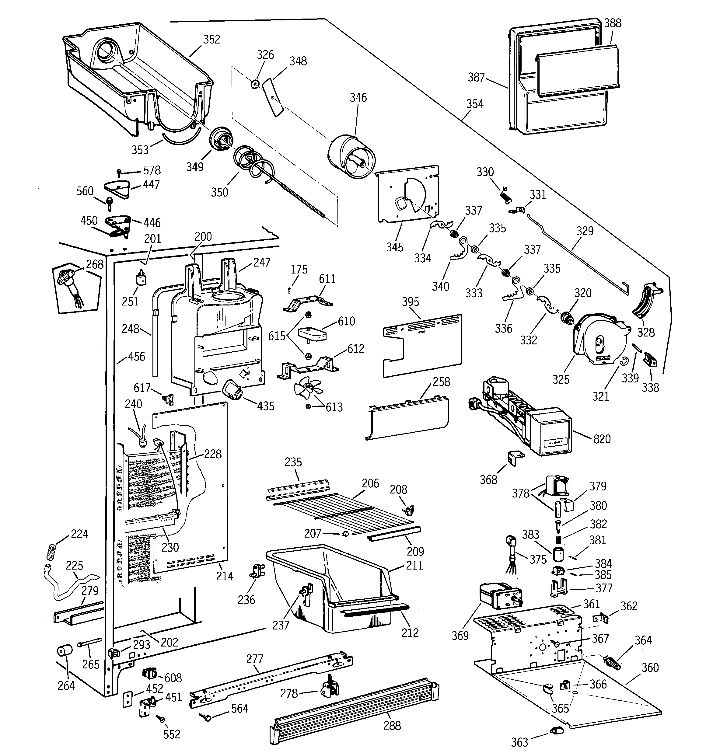 GE TFX25CPCEAA freezer section diagram
