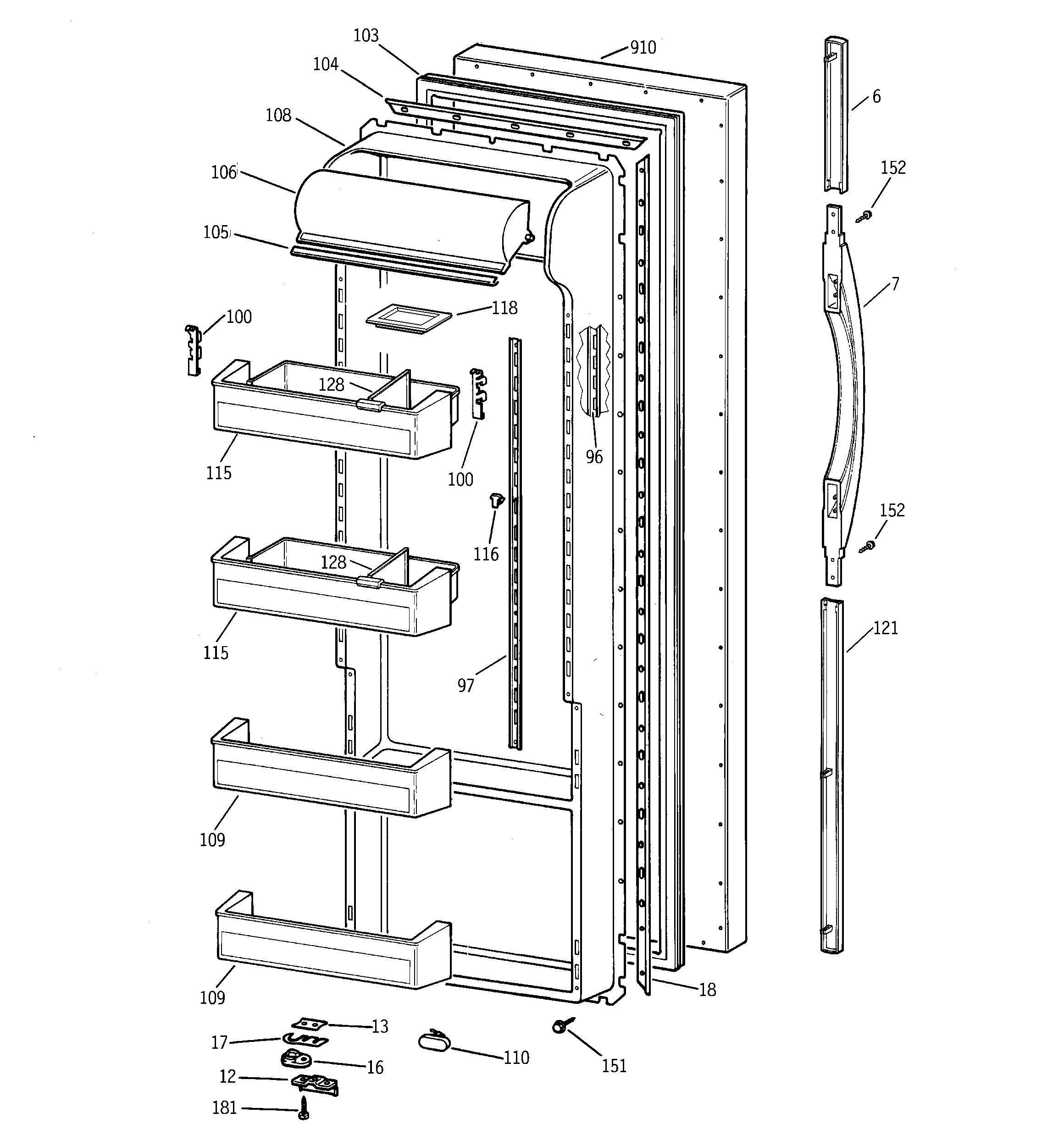 GE TPG21JRCEBB fresh food door diagram