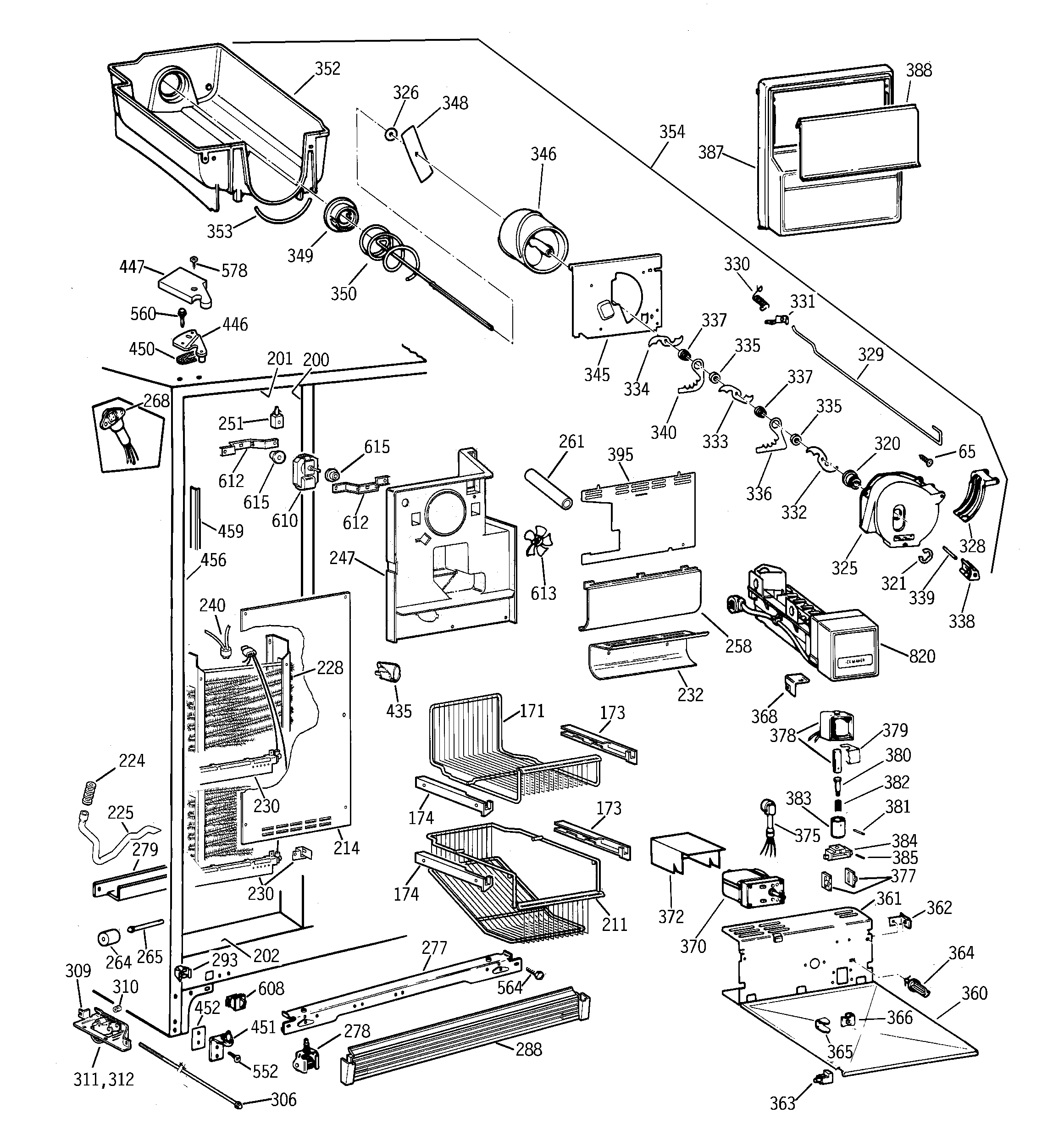 GE TPG21JRCEBB freezer section diagram