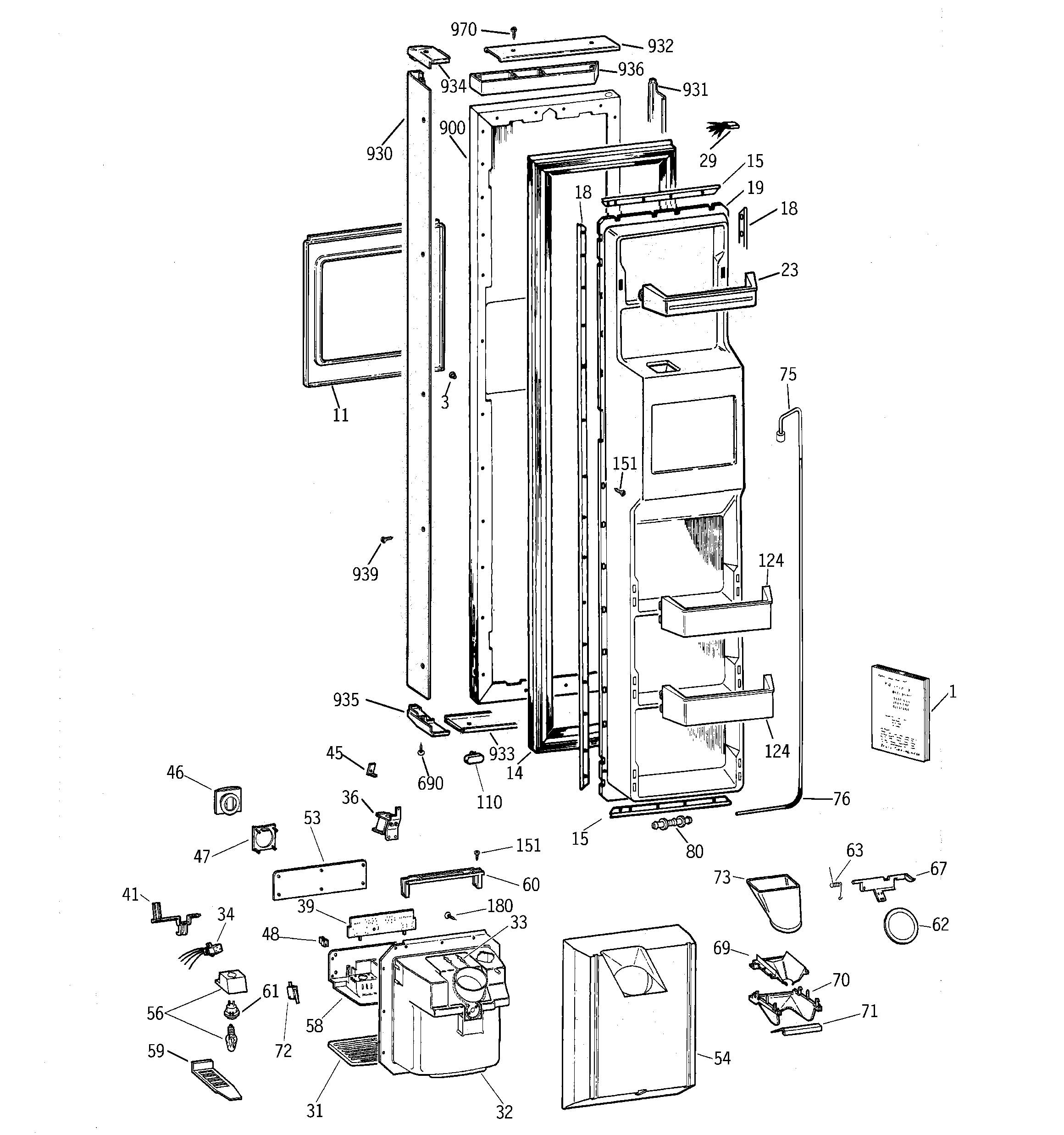 GE TPG21KRCEWH freezer door diagram