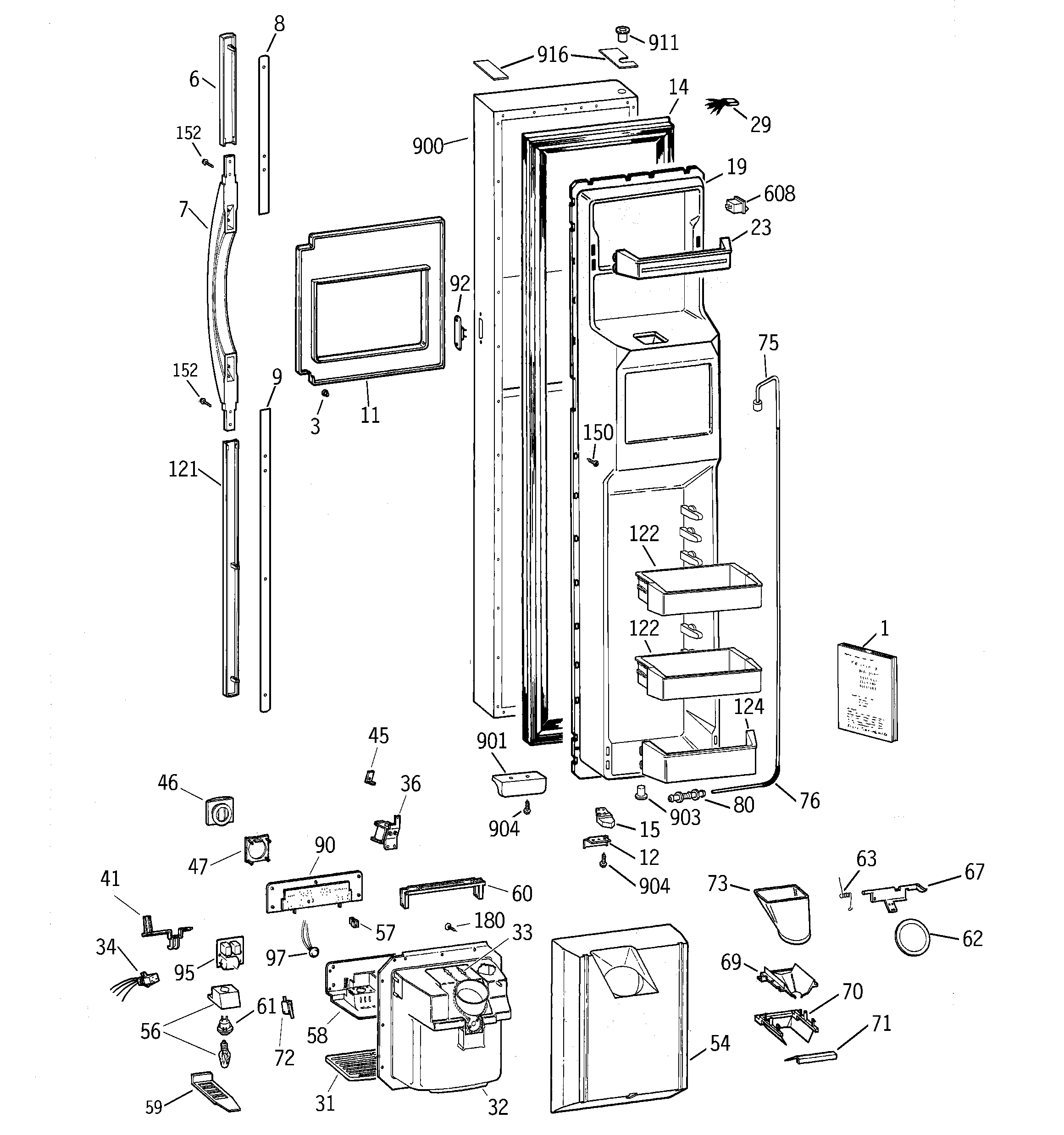 GE TPG24PFCEWW freezer door diagram