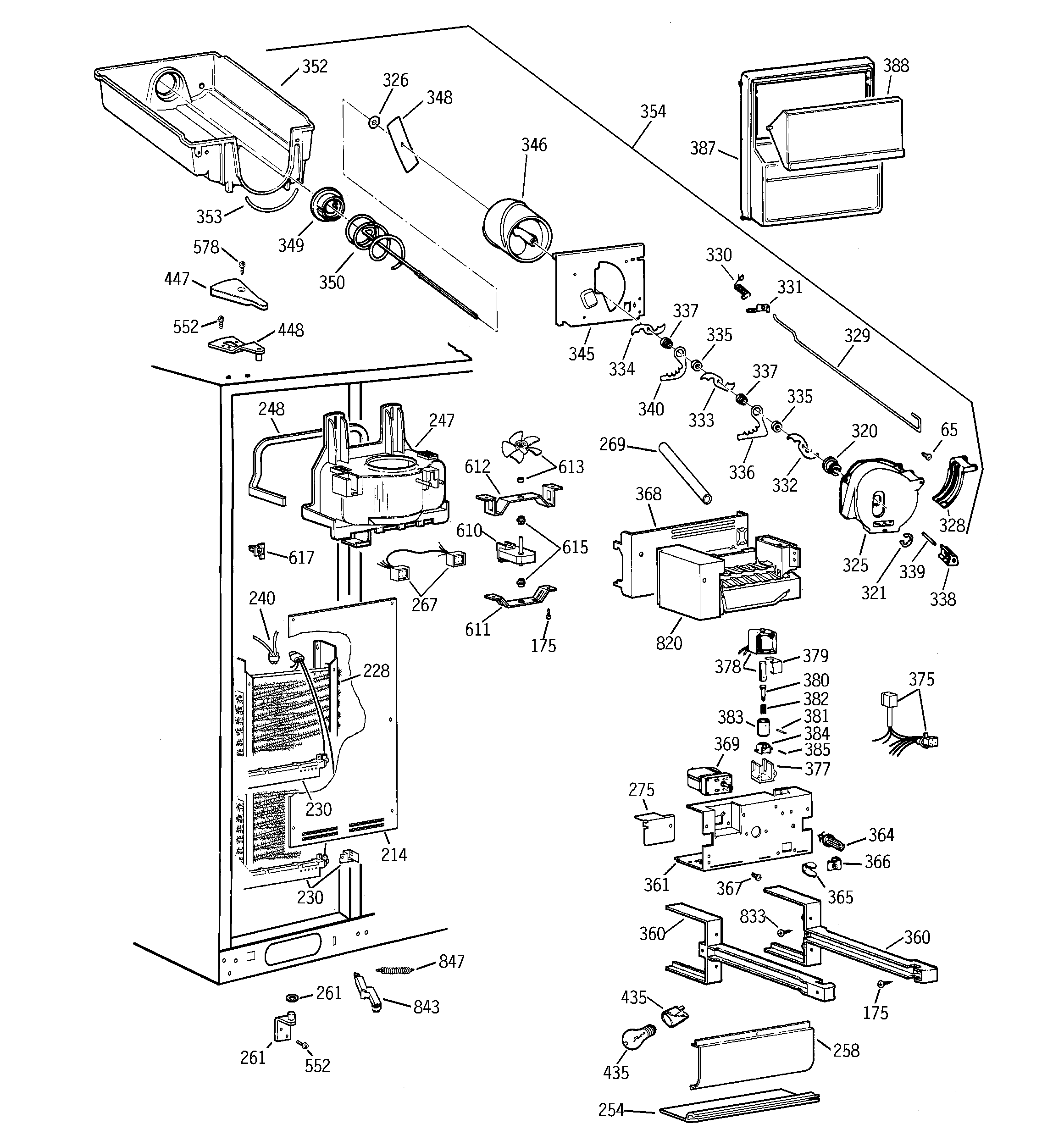 GE TPG24PFCEWW freezer section diagram
