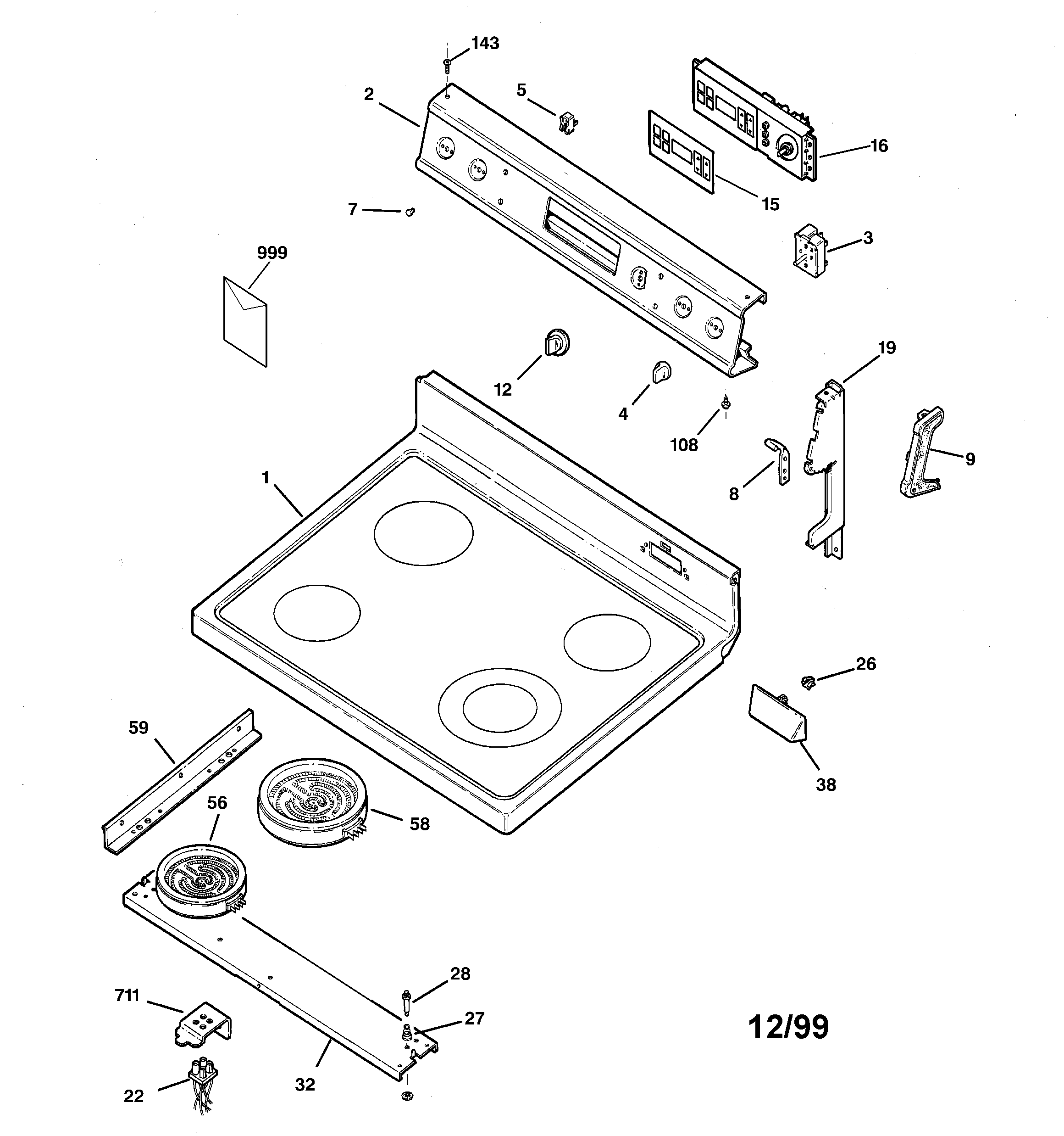 GE JBP61DB1WH control panel & cooktop diagram