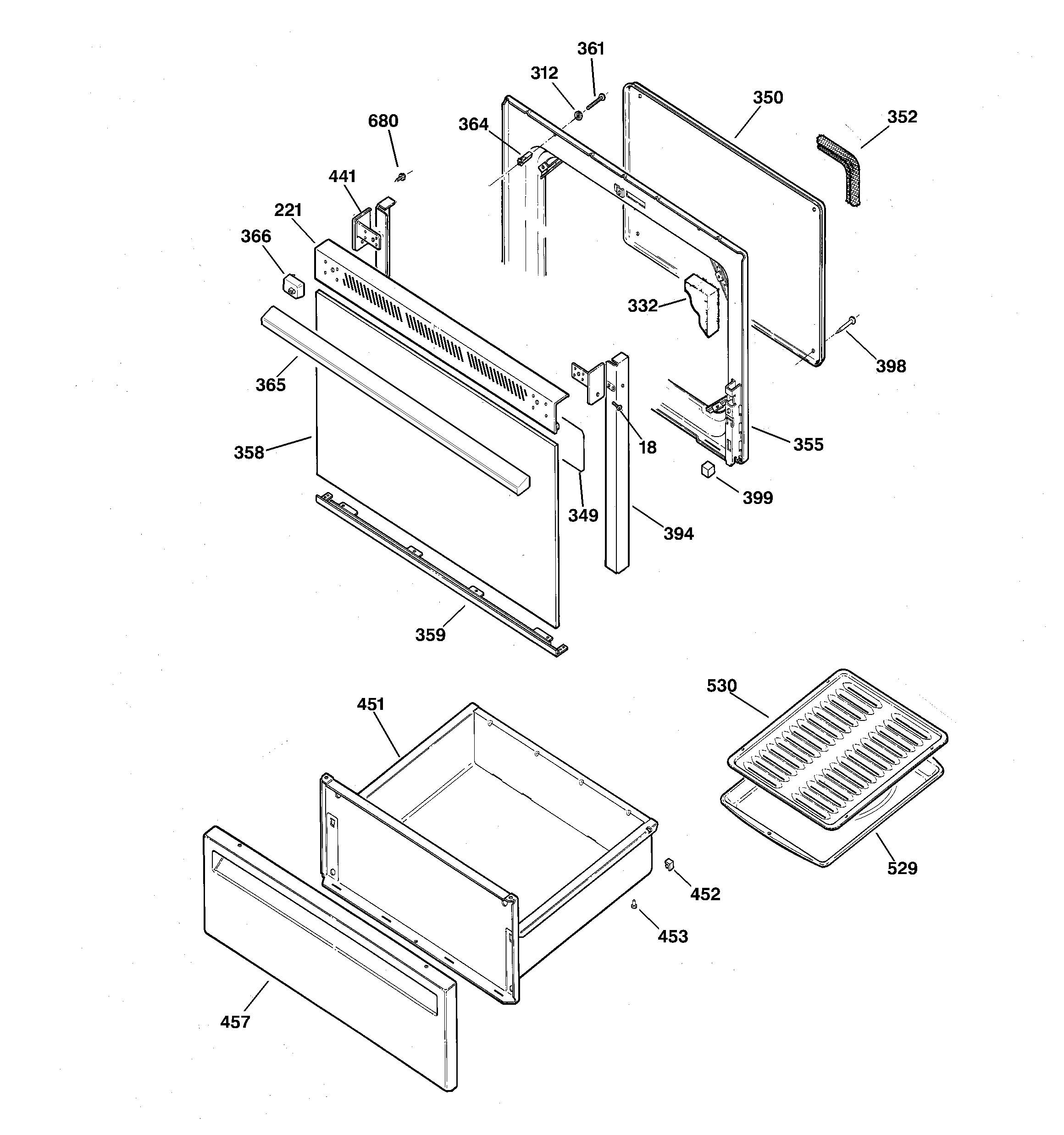 GE JBP61DB1WH door & drawer parts diagram