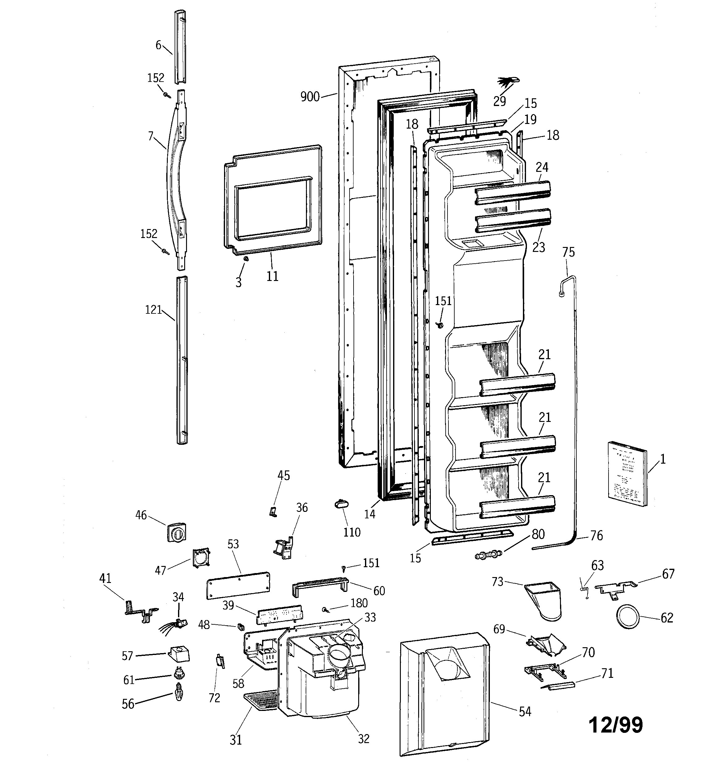 GE TFX22ZPBEBB freezer door diagram