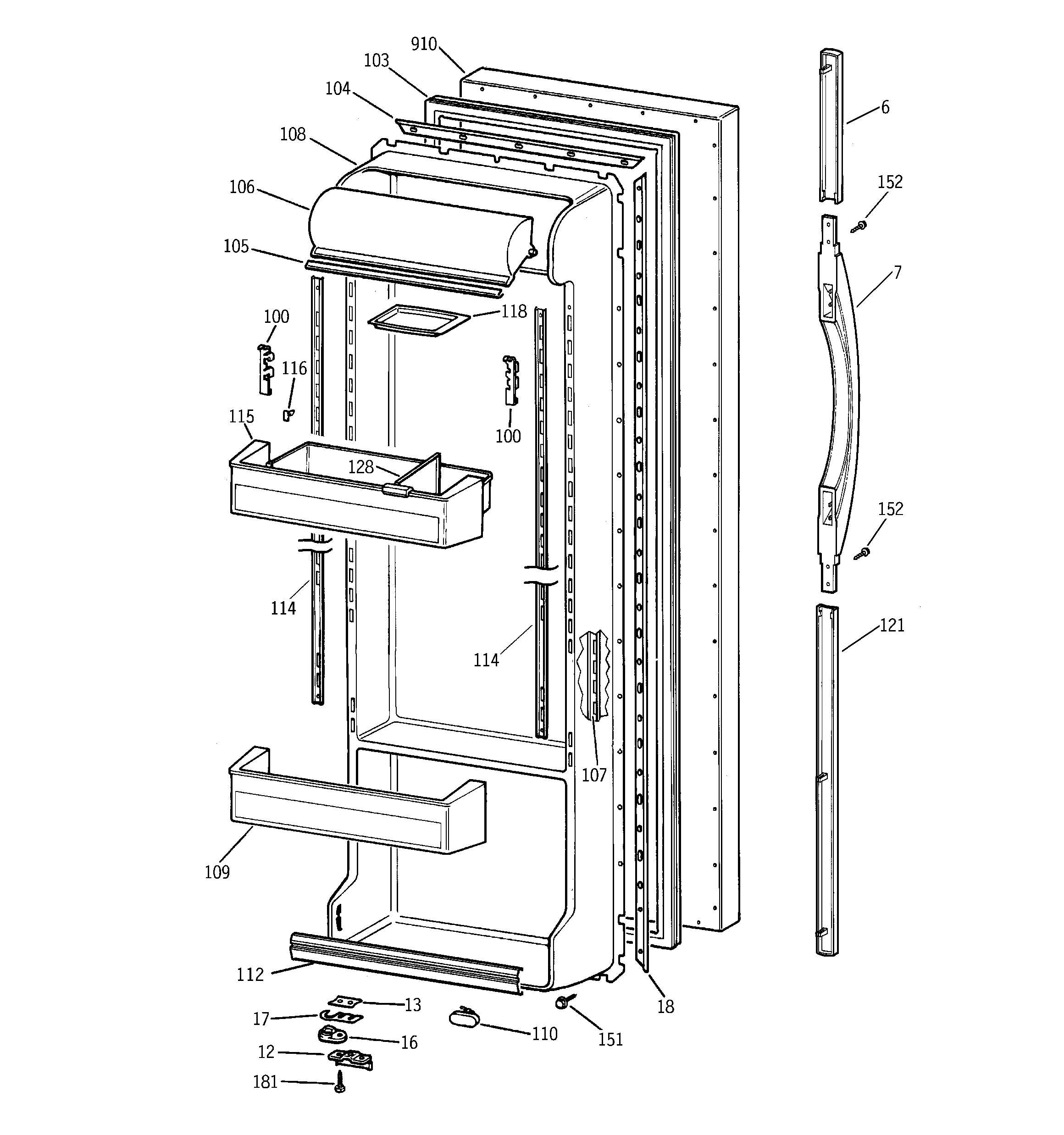 GE TFX22ZPBEBB fresh food door diagram