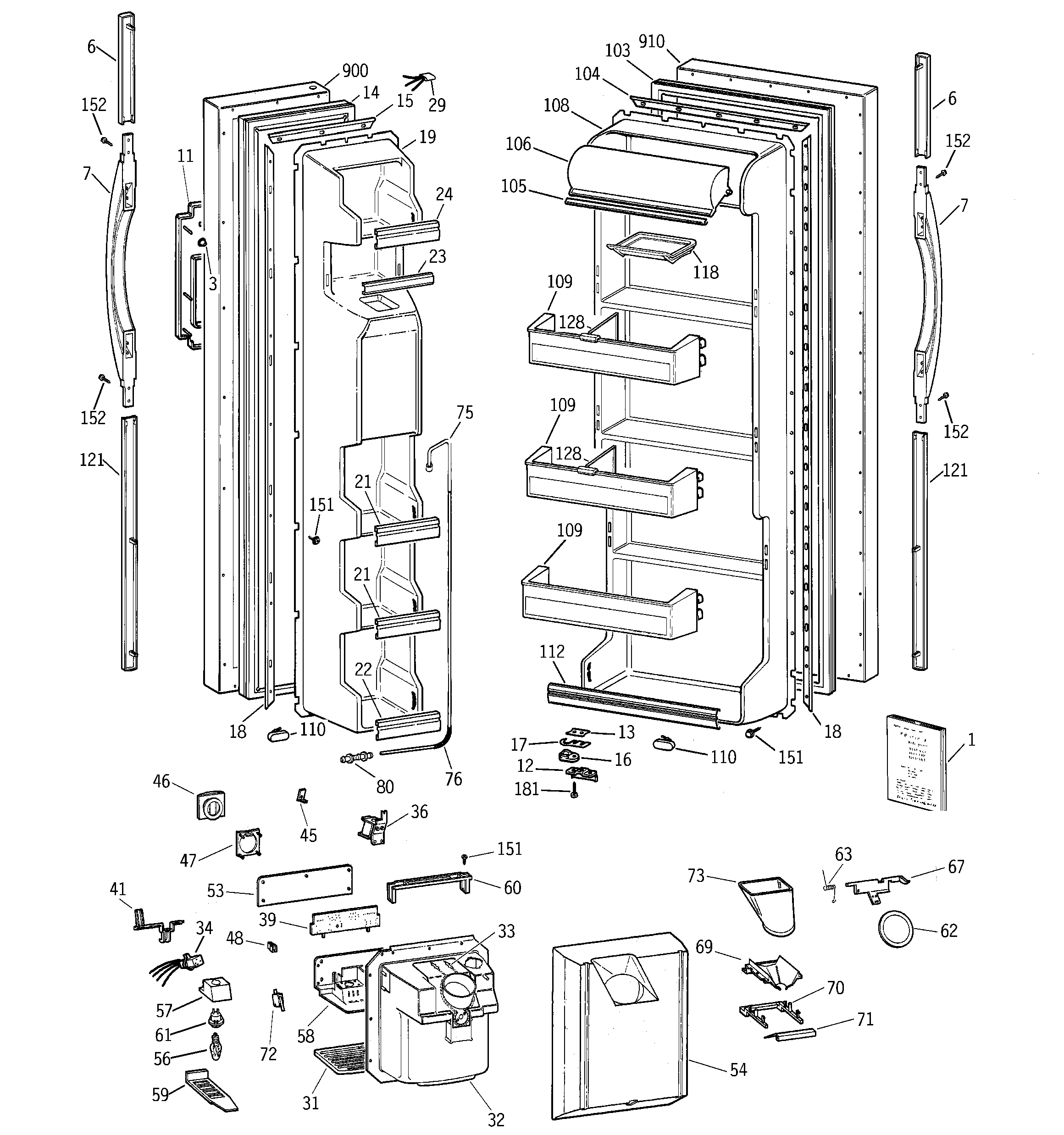GE TFG20JRBEWH doors diagram