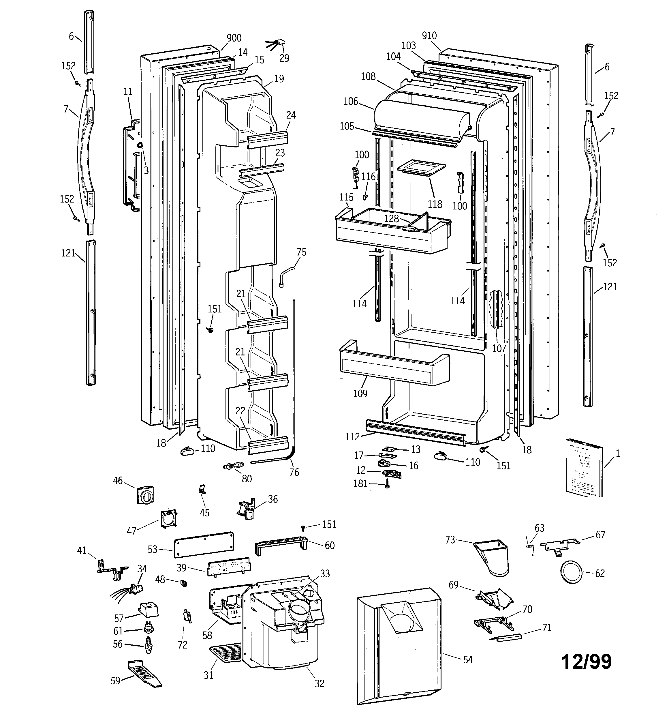 GE TFG22JRBEWW doors diagram