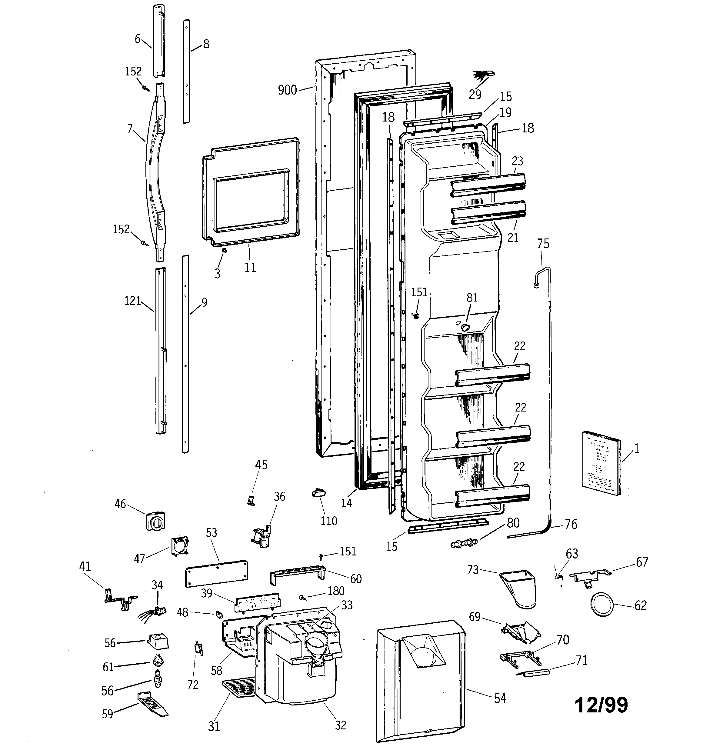 GE TFG25PRBEWW freezer door diagram