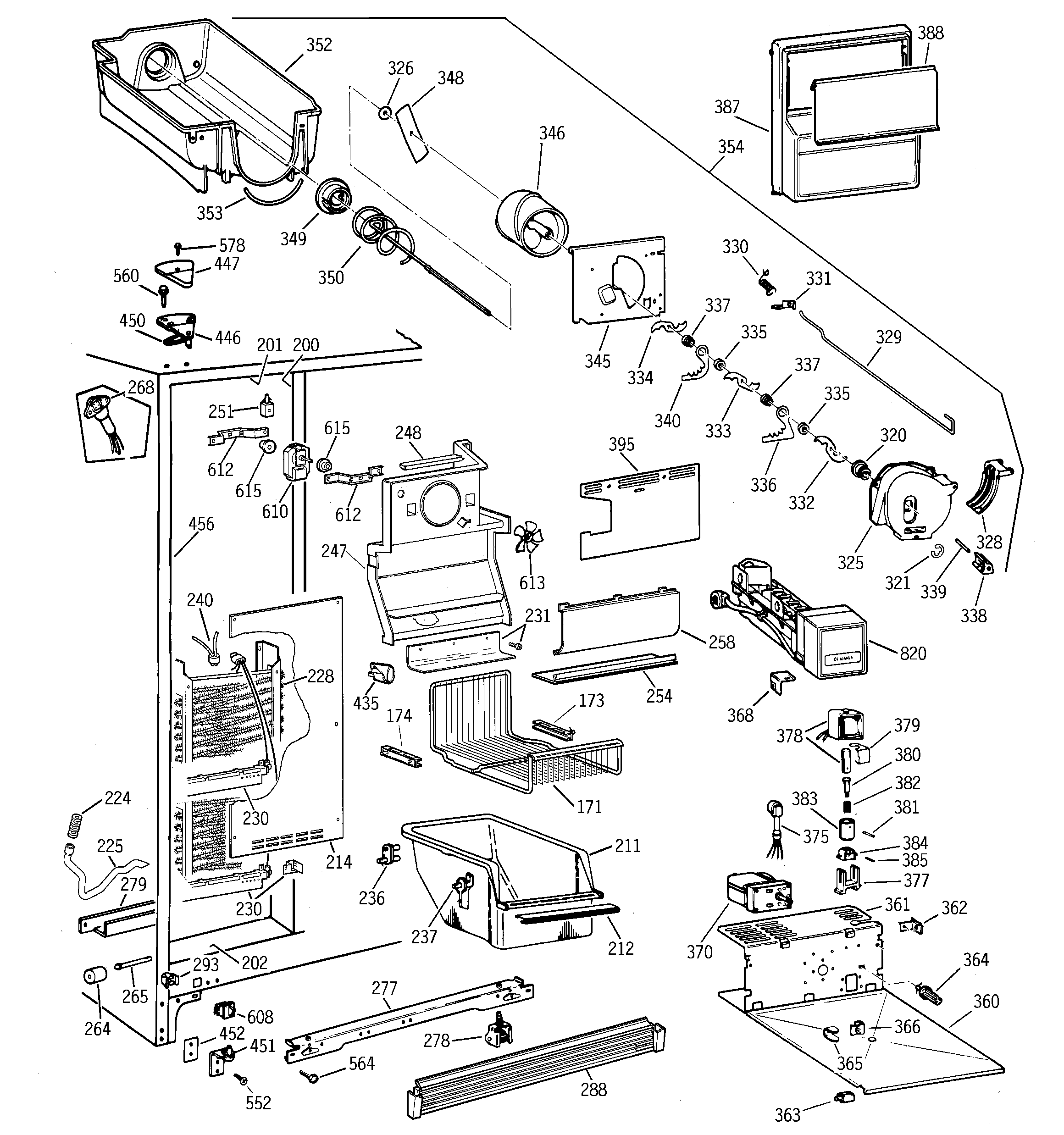 GE TFG25PRBEWW freezer section diagram